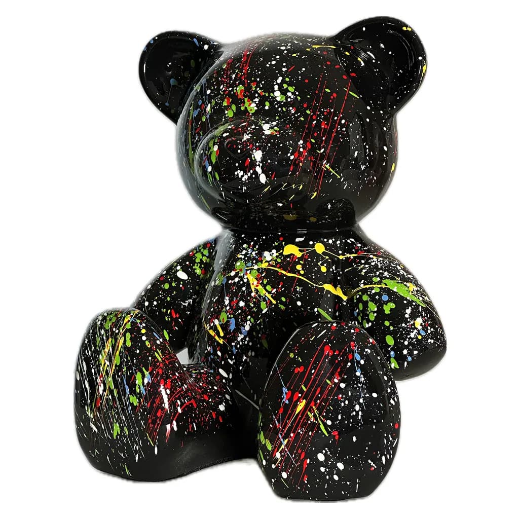 Teddybeer Beeld Zittend 34cm Zwart Splash Pop Art Decoratie