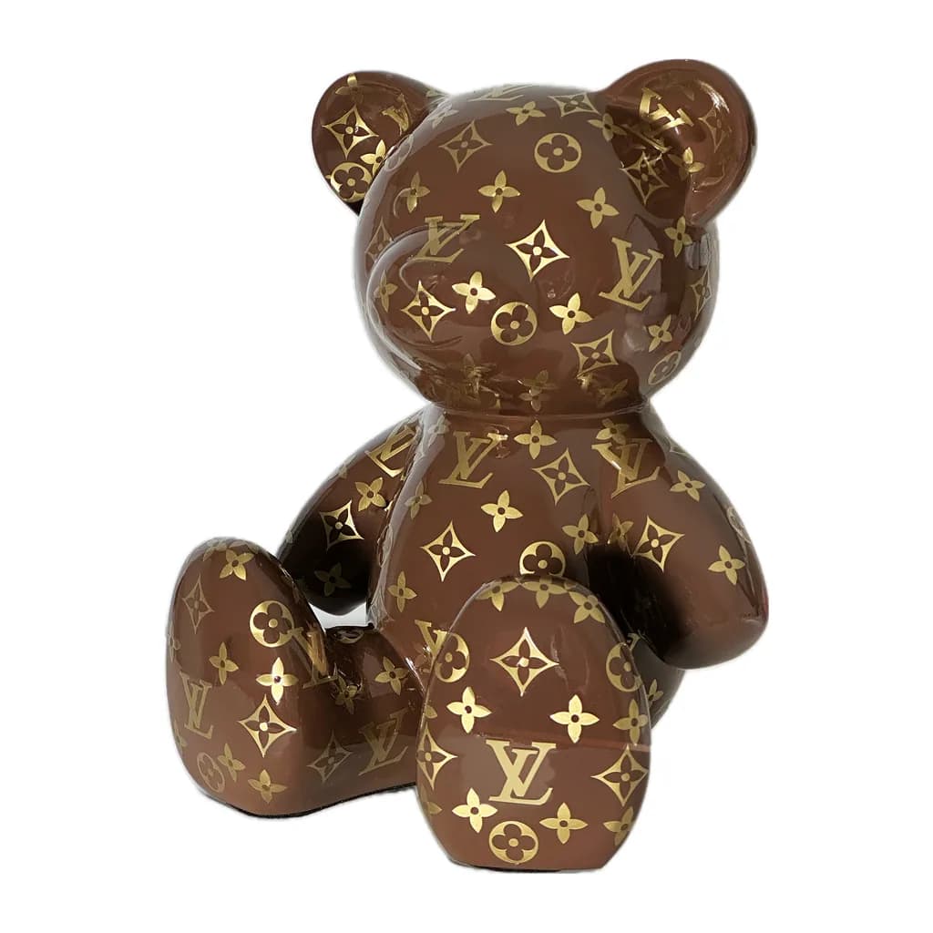 Teddybeer Hommage to Louis Vuitton Bruin Goud 34cm Pop Art Decoratie