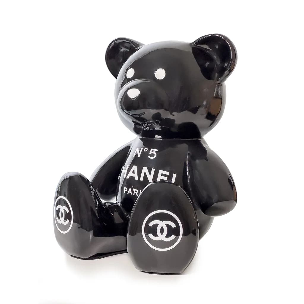 Teddybeer Luxe Beeld 34cm Hommage to Chanel n°5 Zittend Popart