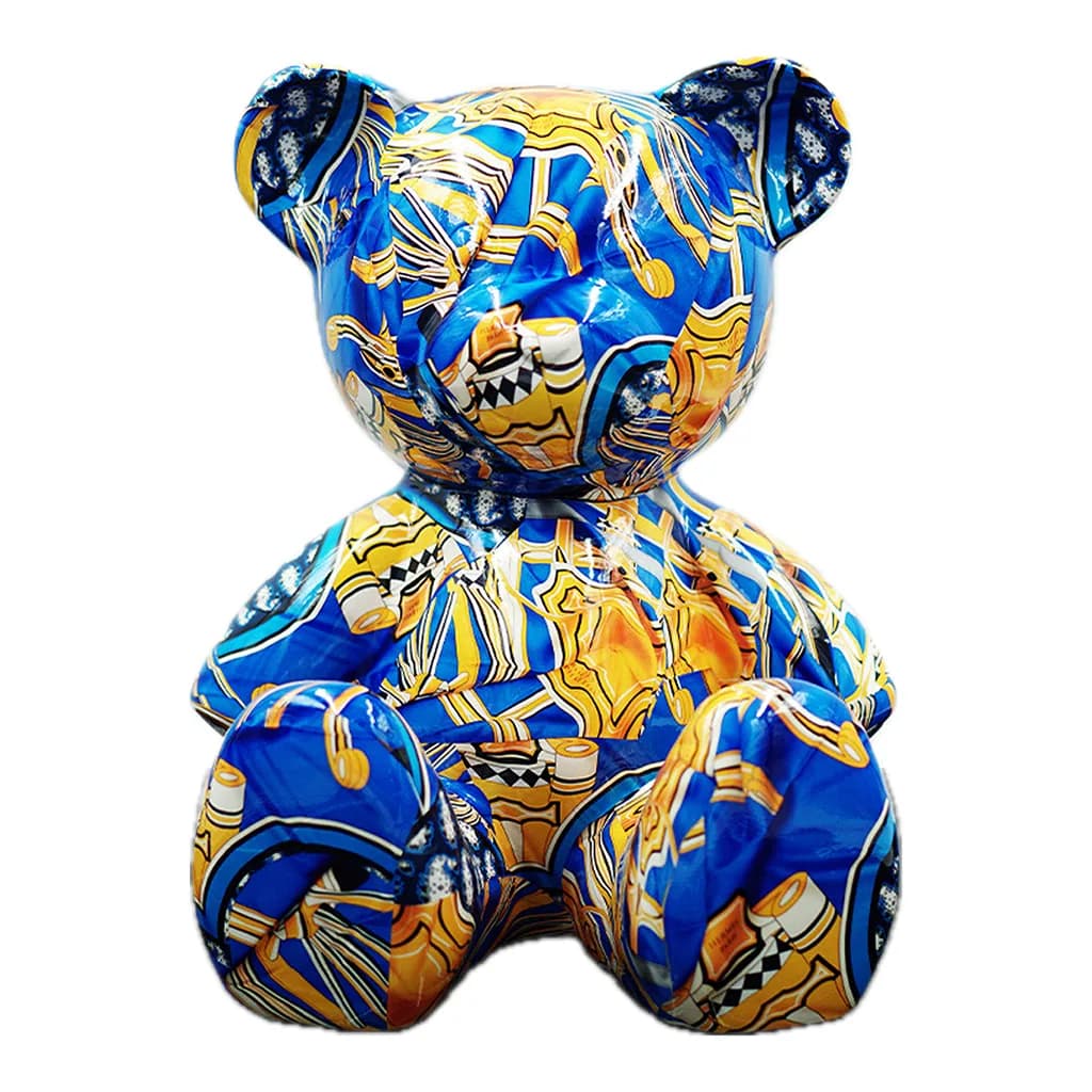 Teddybeer Luxe Beeld 34cm Hommage to Hermès Blauw Zittend Popart