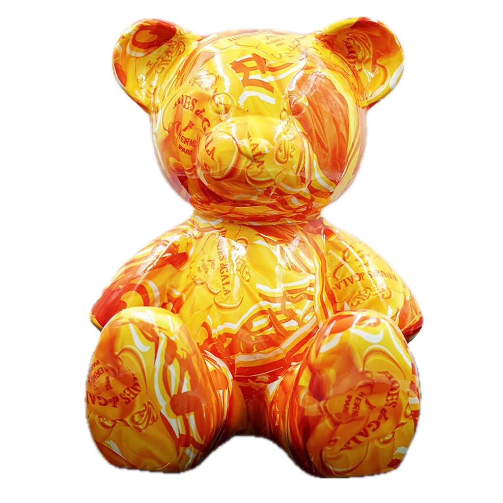 Teddybeer Luxe Beeld 34cm Hommage to Hermès Oranje n°5 Zittend Popart