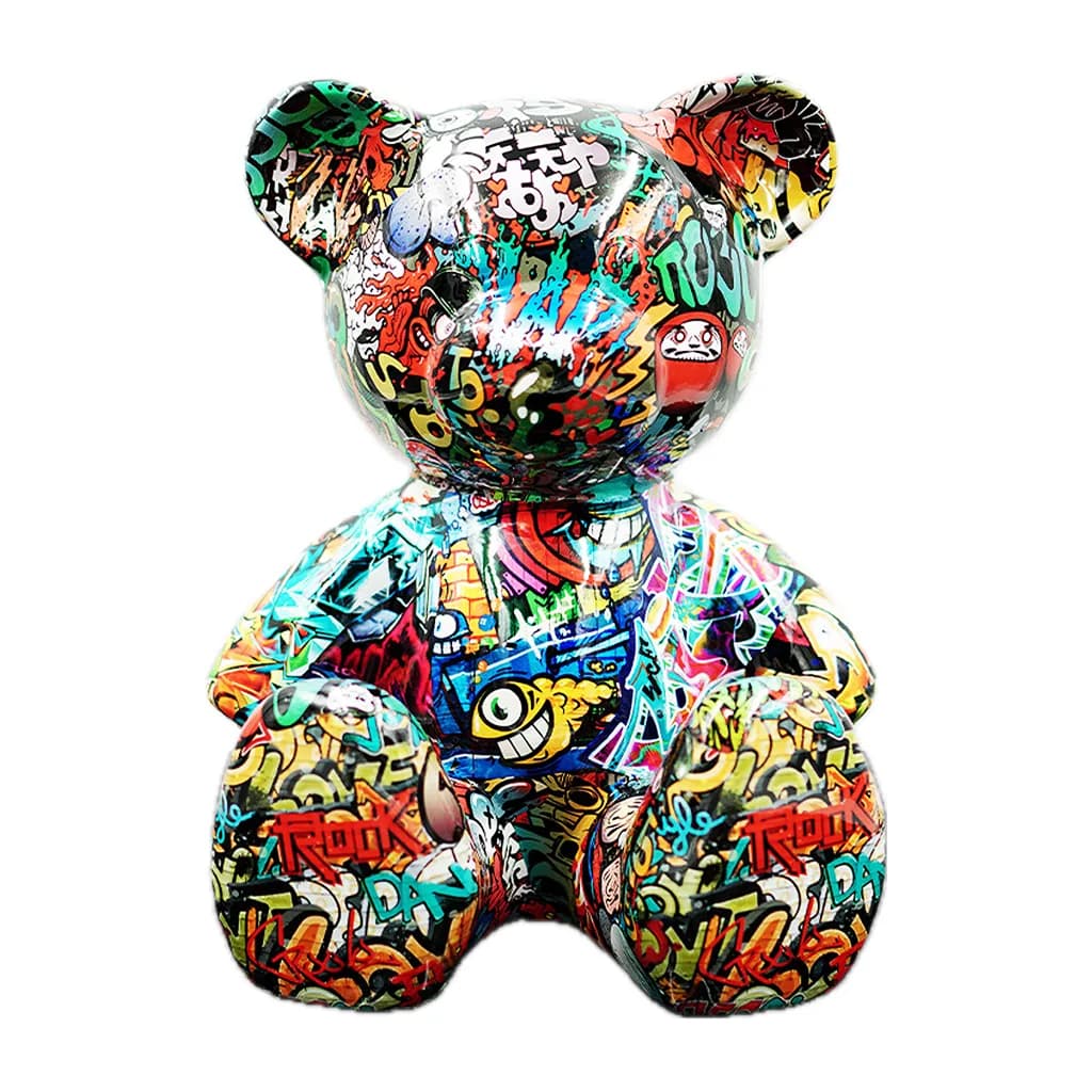 Teddybeer Zittend Luxe Beeld 34cm Graffiti