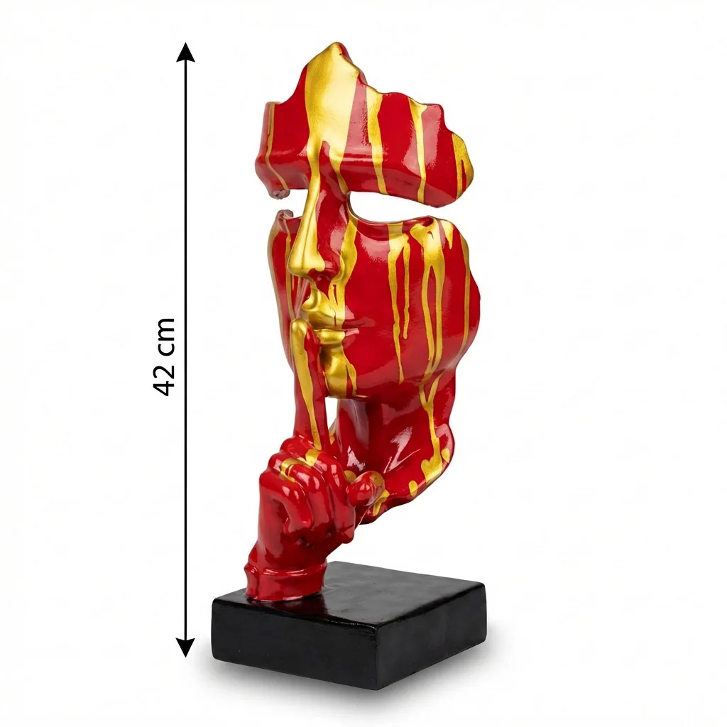 Abstract gezichtsmasker rood goud drip 42 cm op voet — detailfoto van de gouden druppels