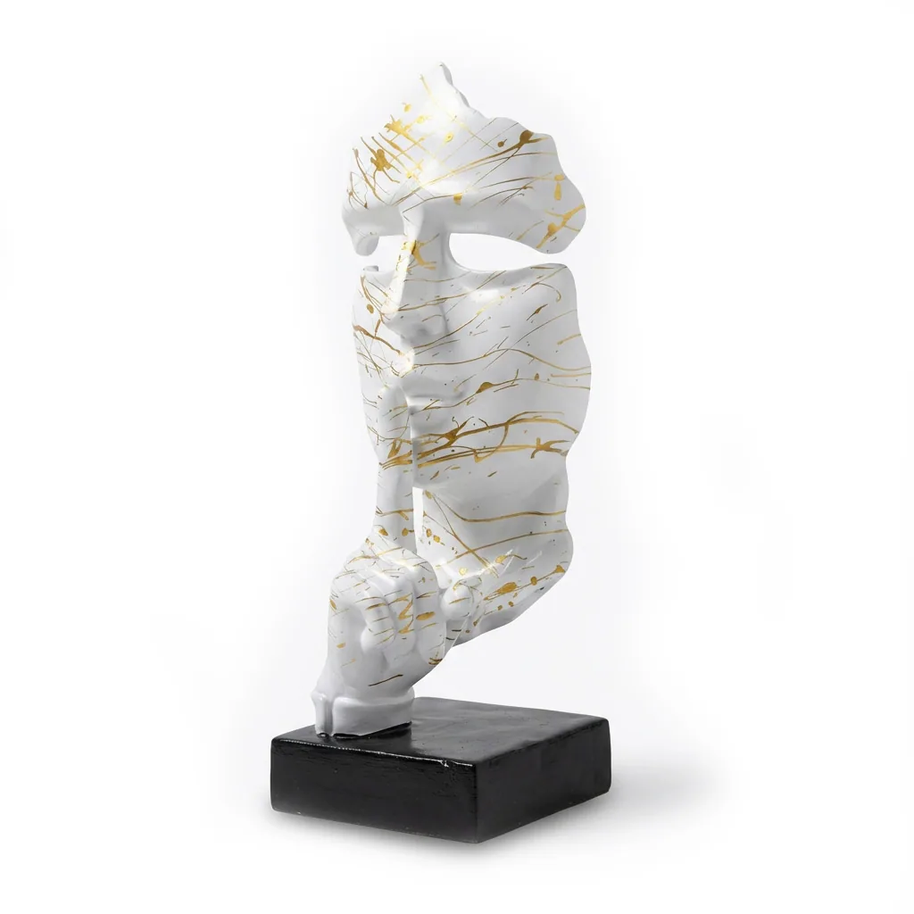 Abstract Gezicht Masker Wit Goud Splash 42cm Decoratie Op Voet