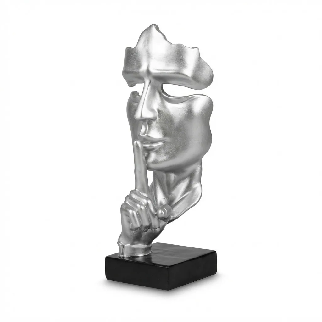 Abstract Gezicht Masker Zilver 42cm Decoratie Op Voet