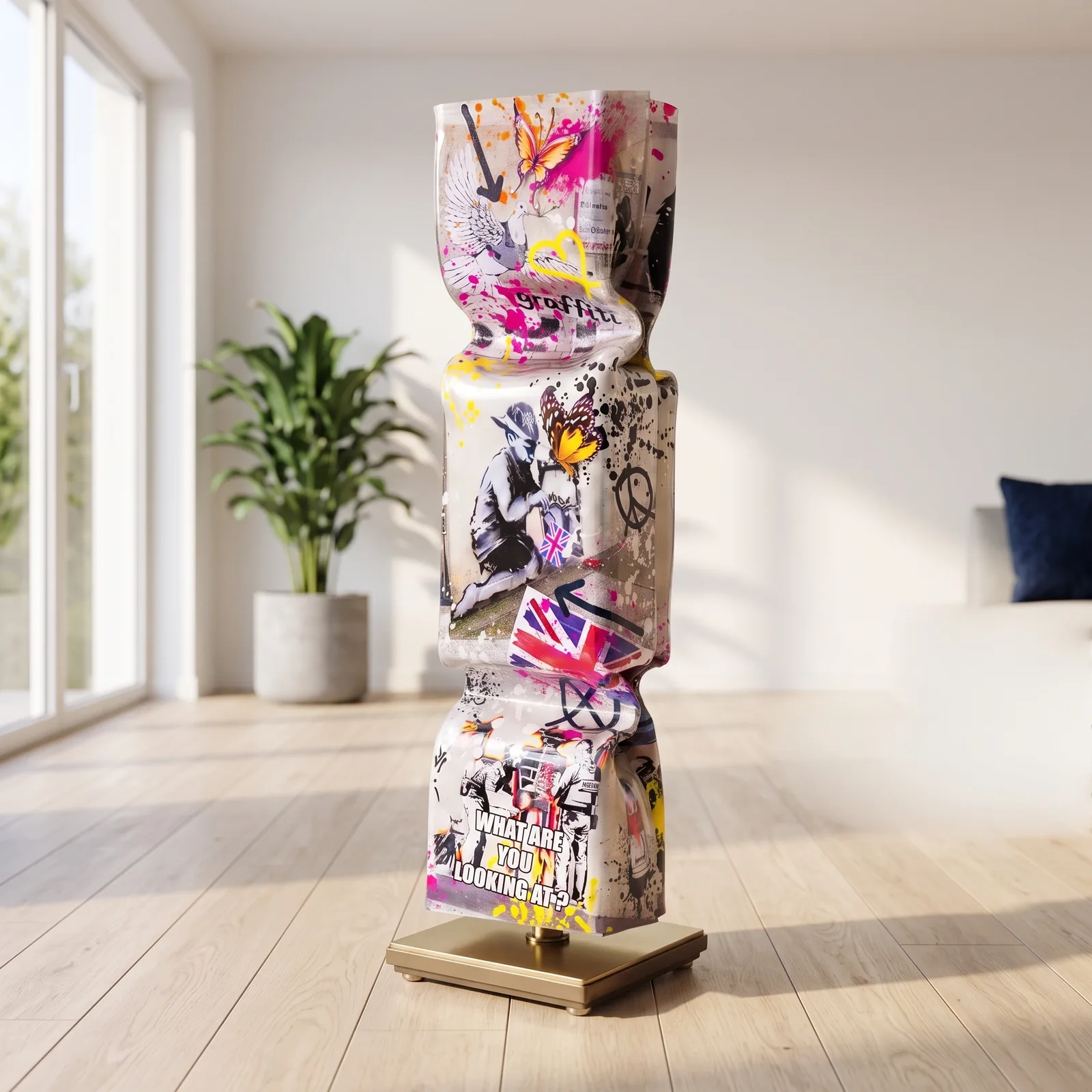 Art Candy Toffee Banksy II Wit Roze – Ad van Hassel — sfeerbeeld in interieur