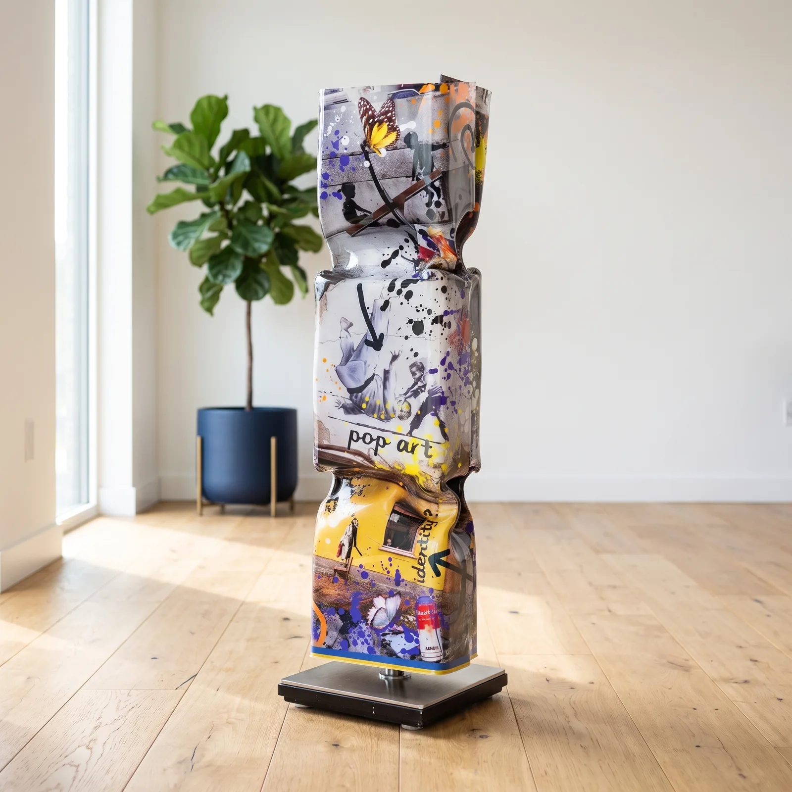 Art Candy Toffee Banksy II Zwart Geel Paars – Ad van Hassel — sfeerbeeld in interieur