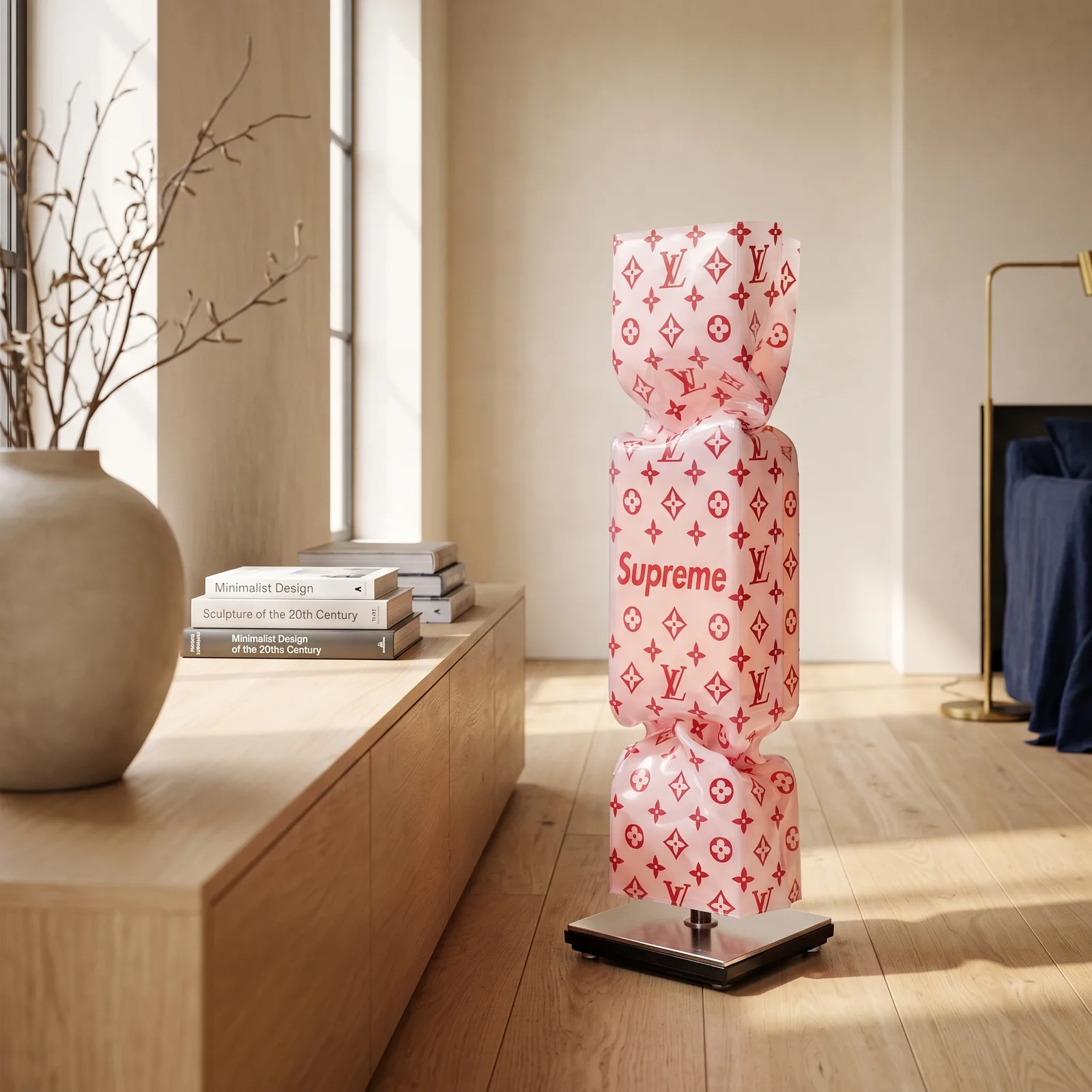 Art Candy Toffee Hommage to Louis Vuitton Supreme Wit – Ad van Hassel — sfeerbeeld in interieur
