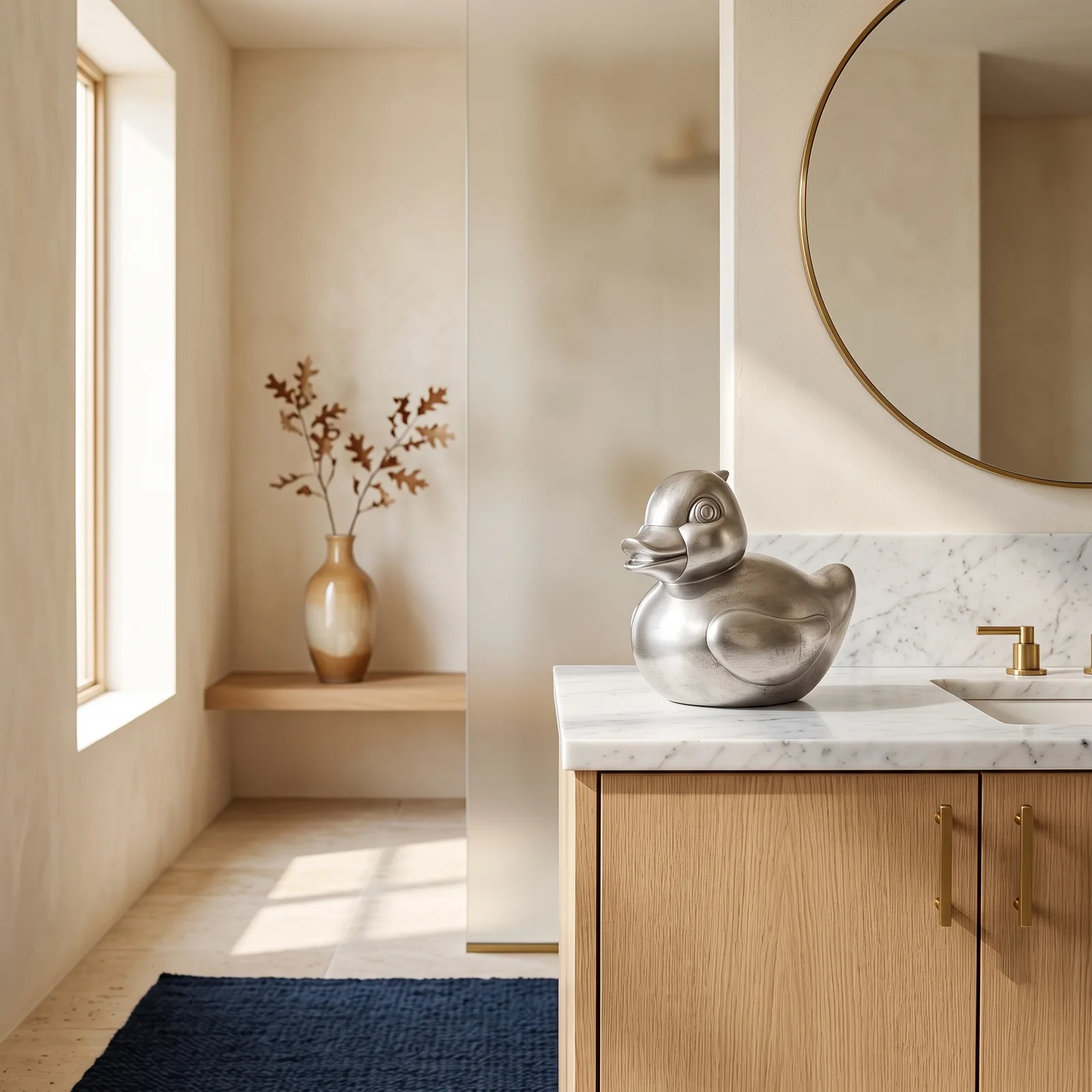 Badeend Beeld – Antiek Zilver Luxe Decoratie — sfeerbeeld in interieur