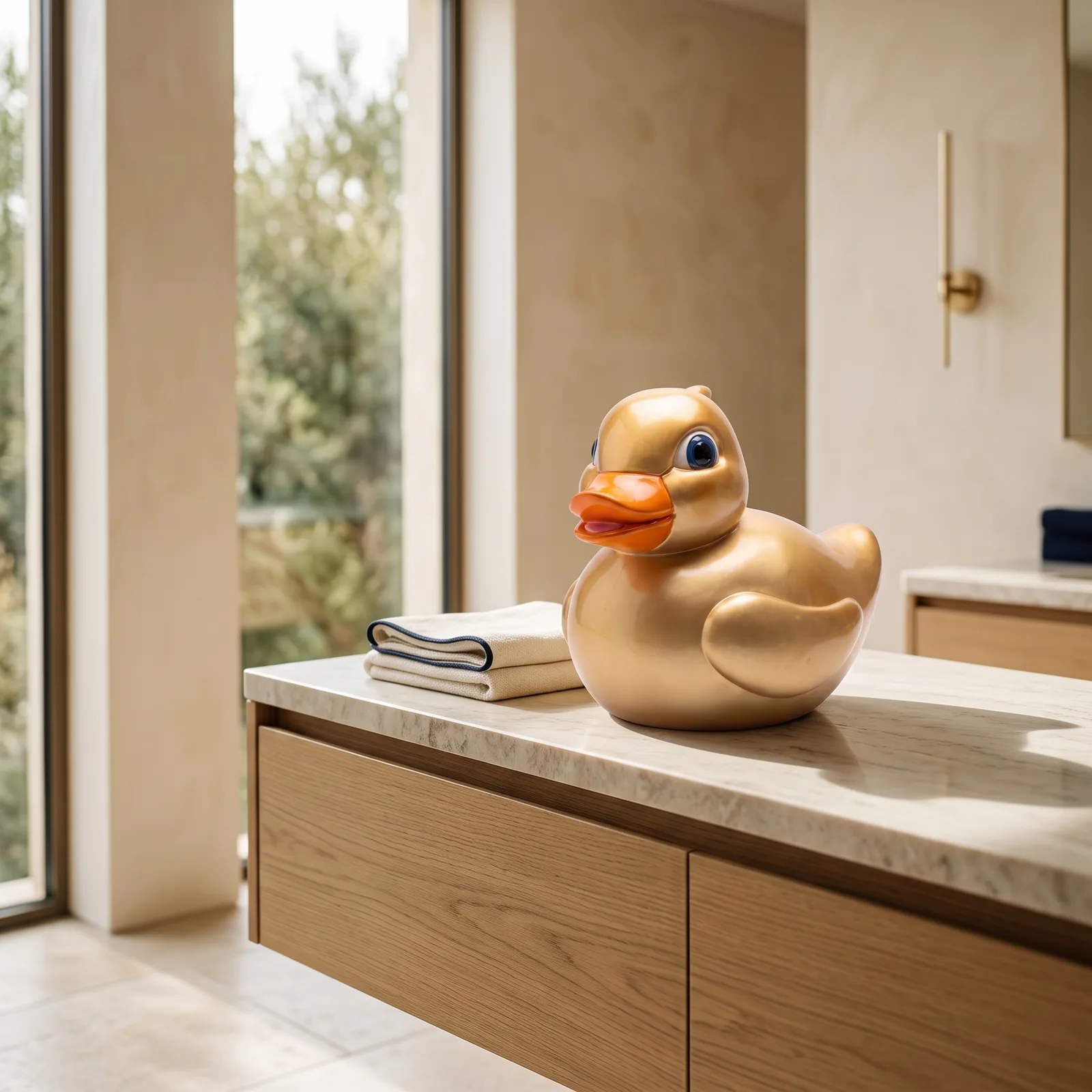 Badeend Beeld – Goud Oranje Luxe Decoratie — sfeerbeeld in interieur