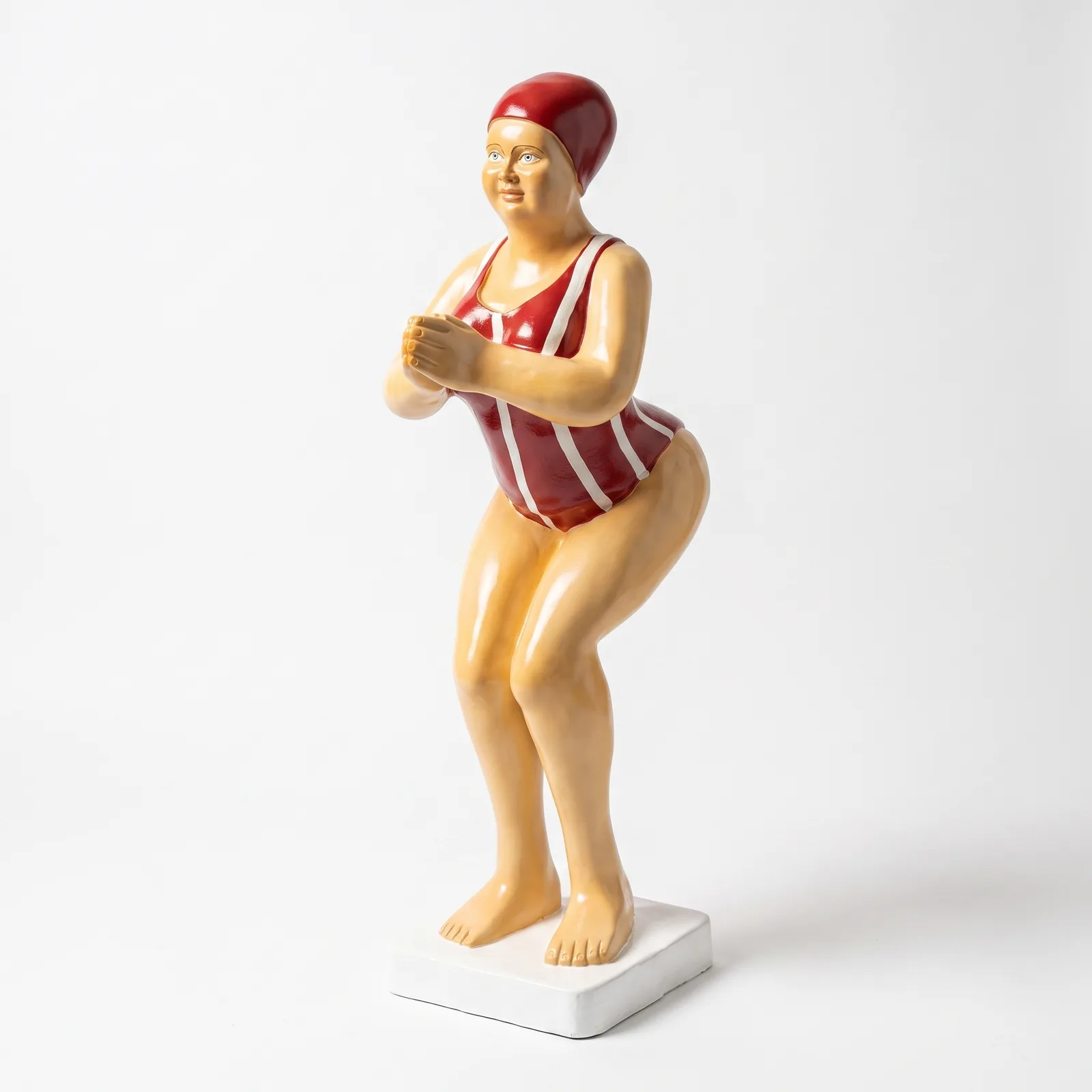 Duikende Dame Beeld 110cm – Rood met Witte Strepen Tuinbeeld