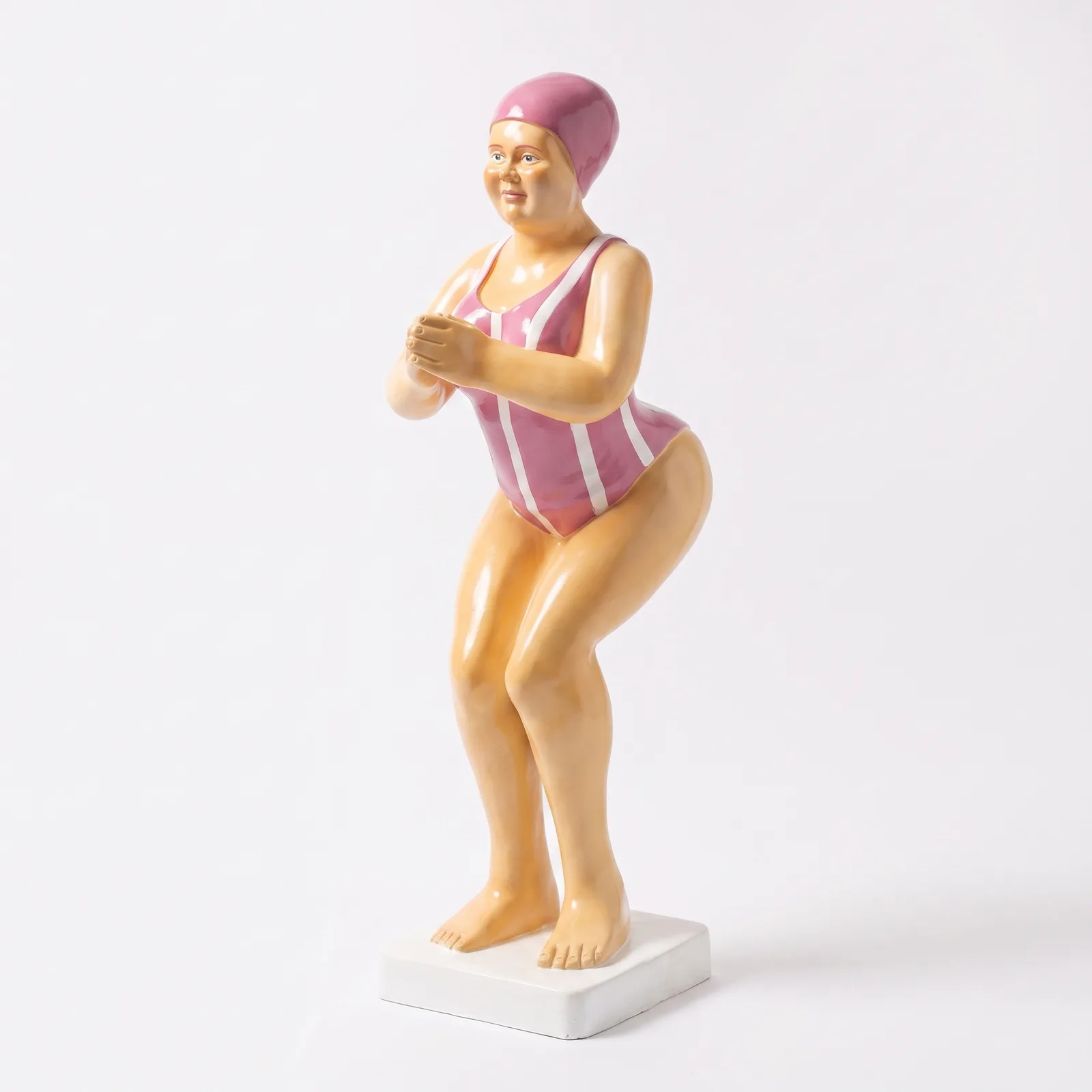 Duikende Dame Beeld 110cm – Roze met Witte Strepen Tuinbeeld