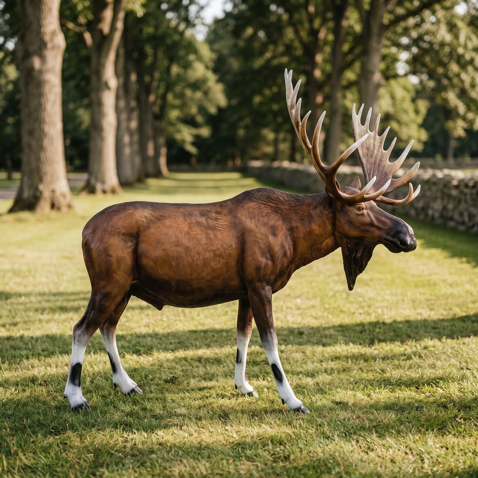 Eland van 240 cm in natuurlijke kleuren, sfeerbeeld in interieur als groot tuinbeeld