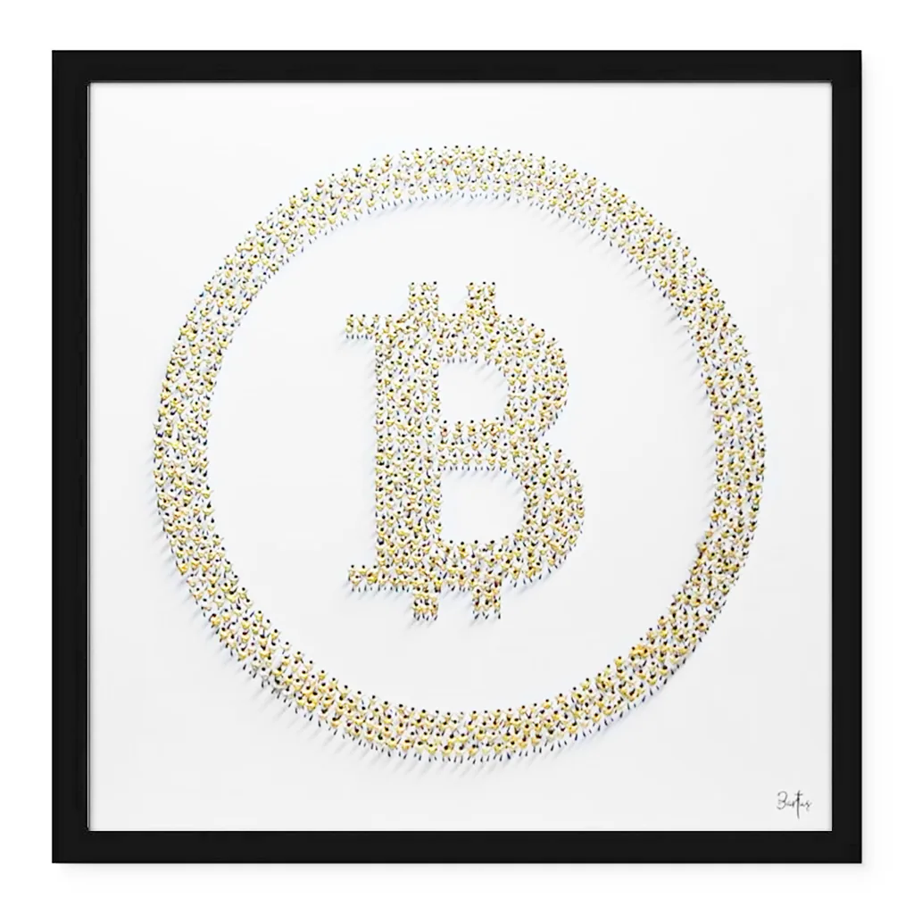 Francisco Bartus – Bitcoin Goud Schilderij 100x100cm | Moderne Kunst met Luxe Frame