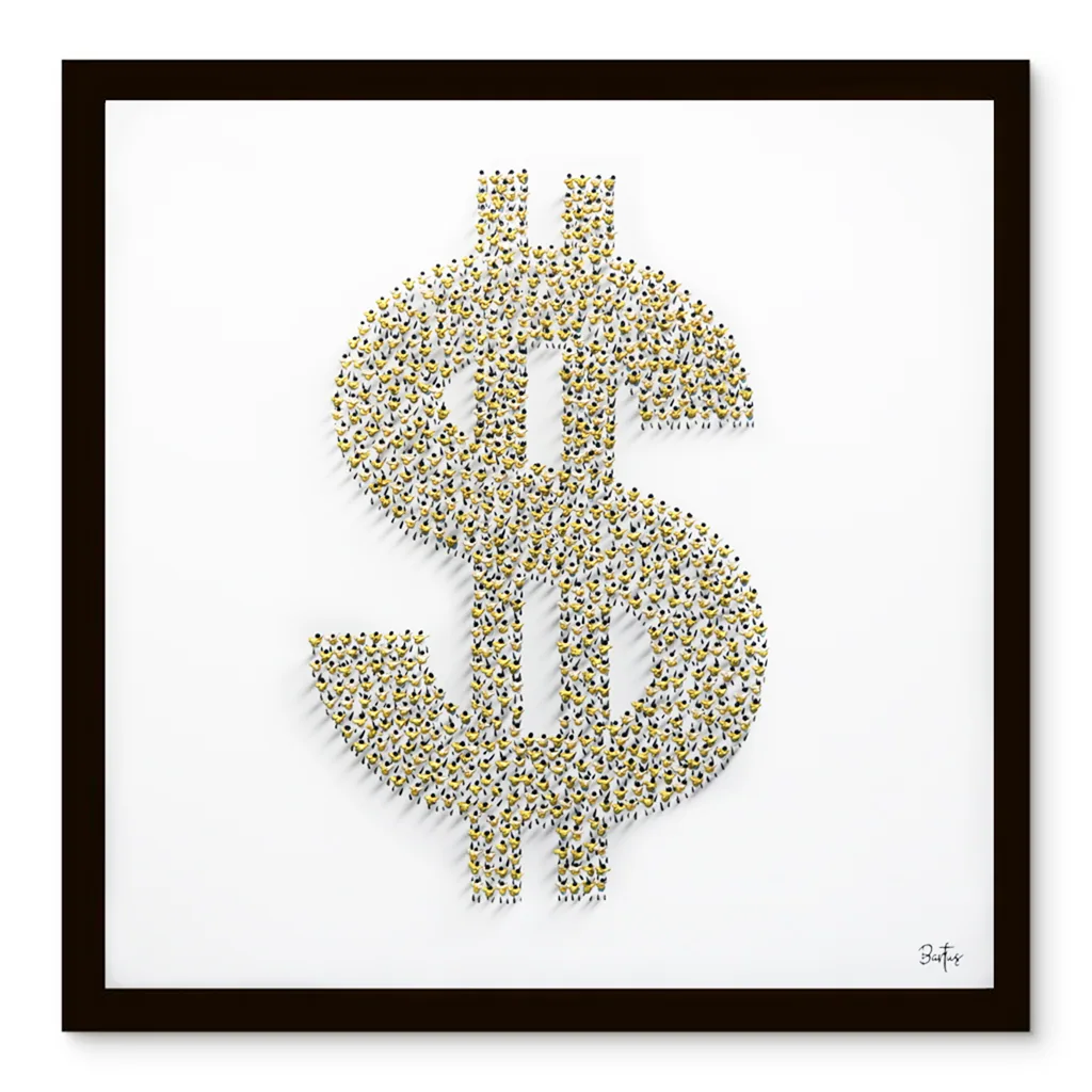 Francisco Bartus - Dollar Goud Schilderij 100x100cm | Moderne Kunst Met Frame