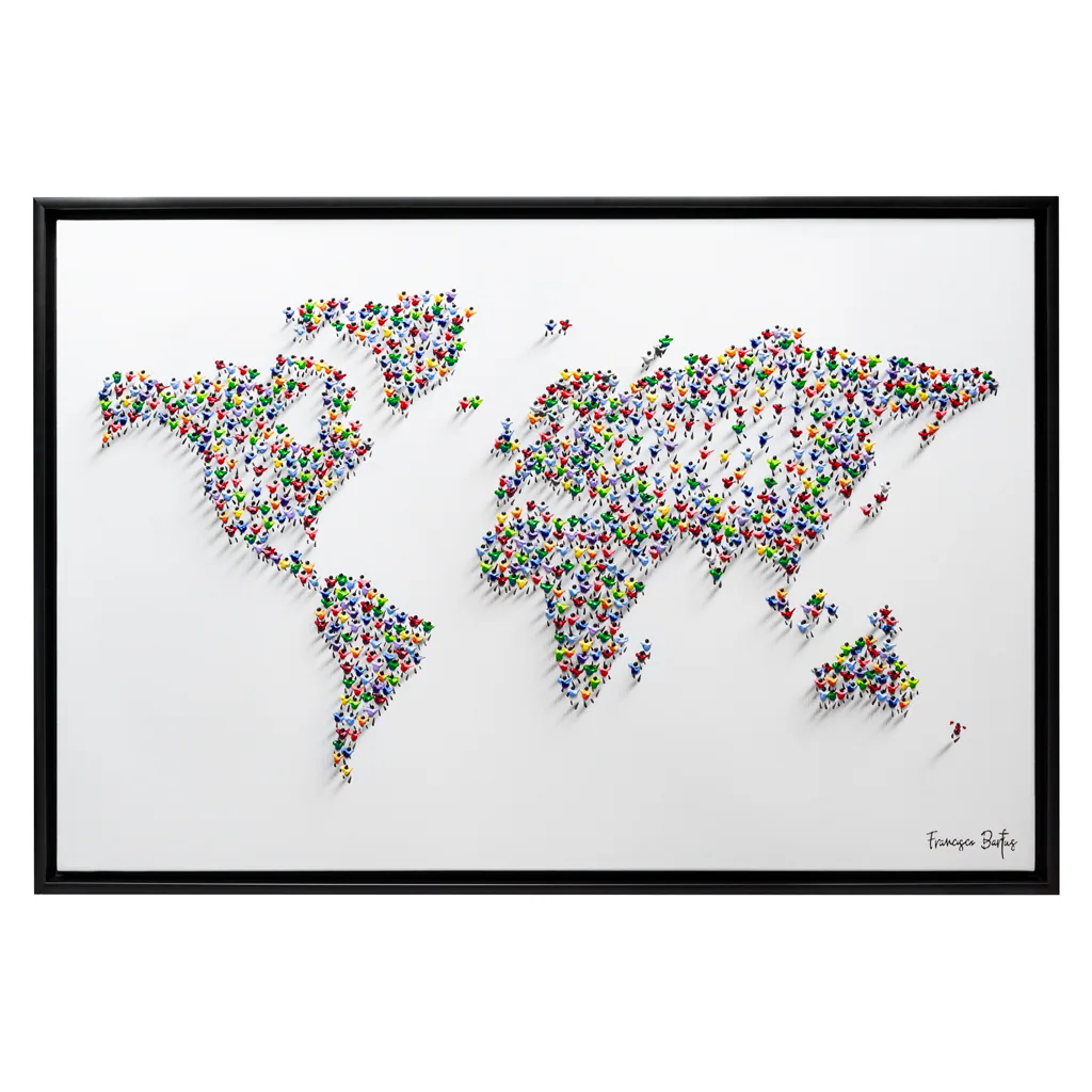 Francisco Bartus - The World - Schilderij 120x80cm Moderne Kunst Met Frame