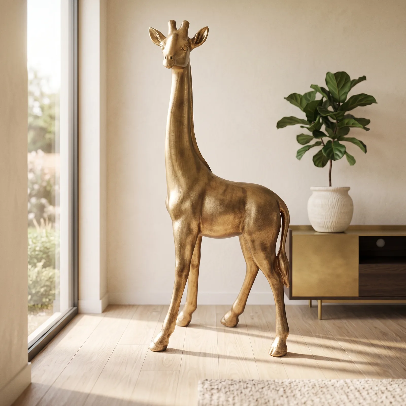 Giraf Beeld Groot Staand 180cm Brons Brushed - Decoratie — sfeerbeeld in interieur