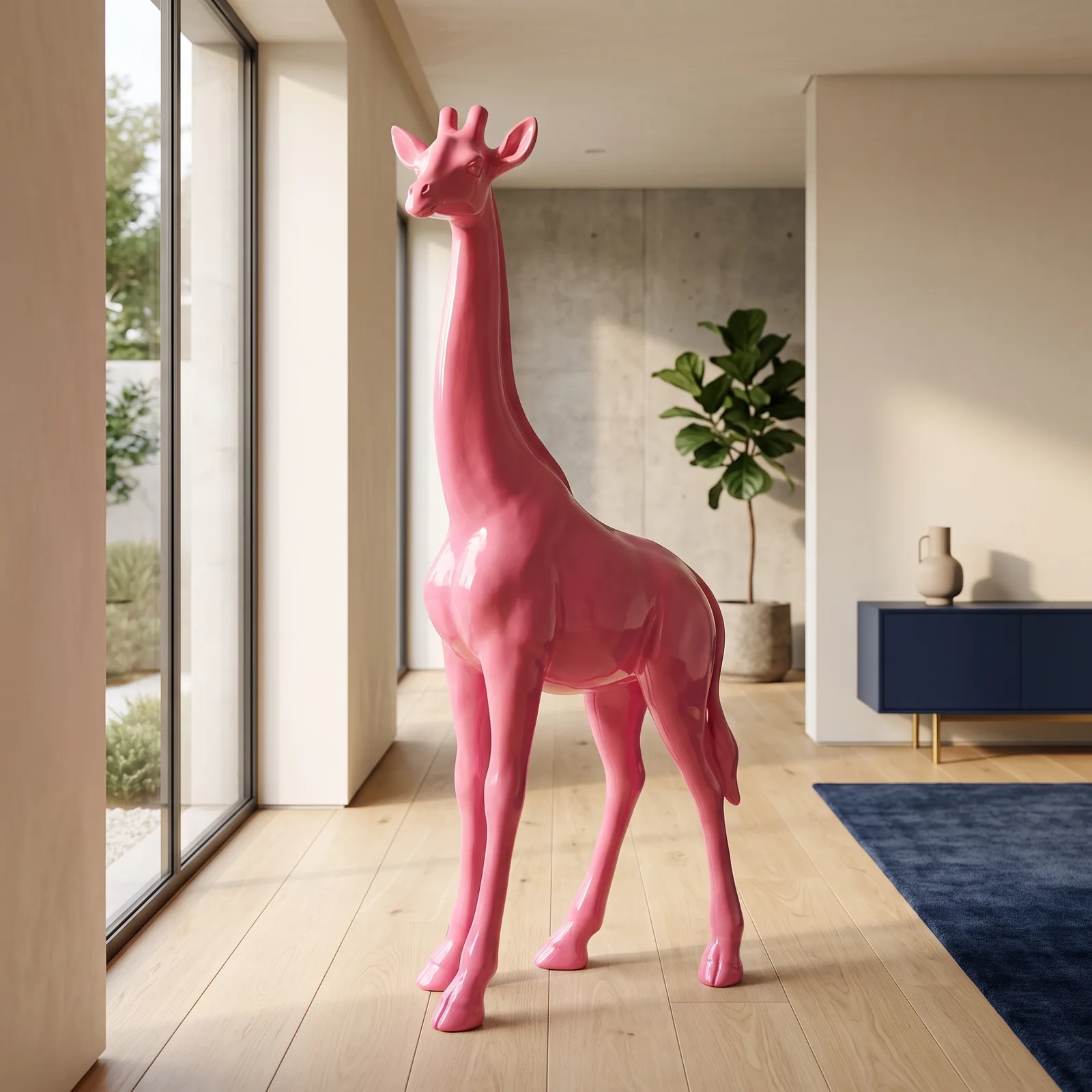 Giraf Beeld Groot Staand 180cm Fuchsia - Decoratie — sfeerbeeld in interieur