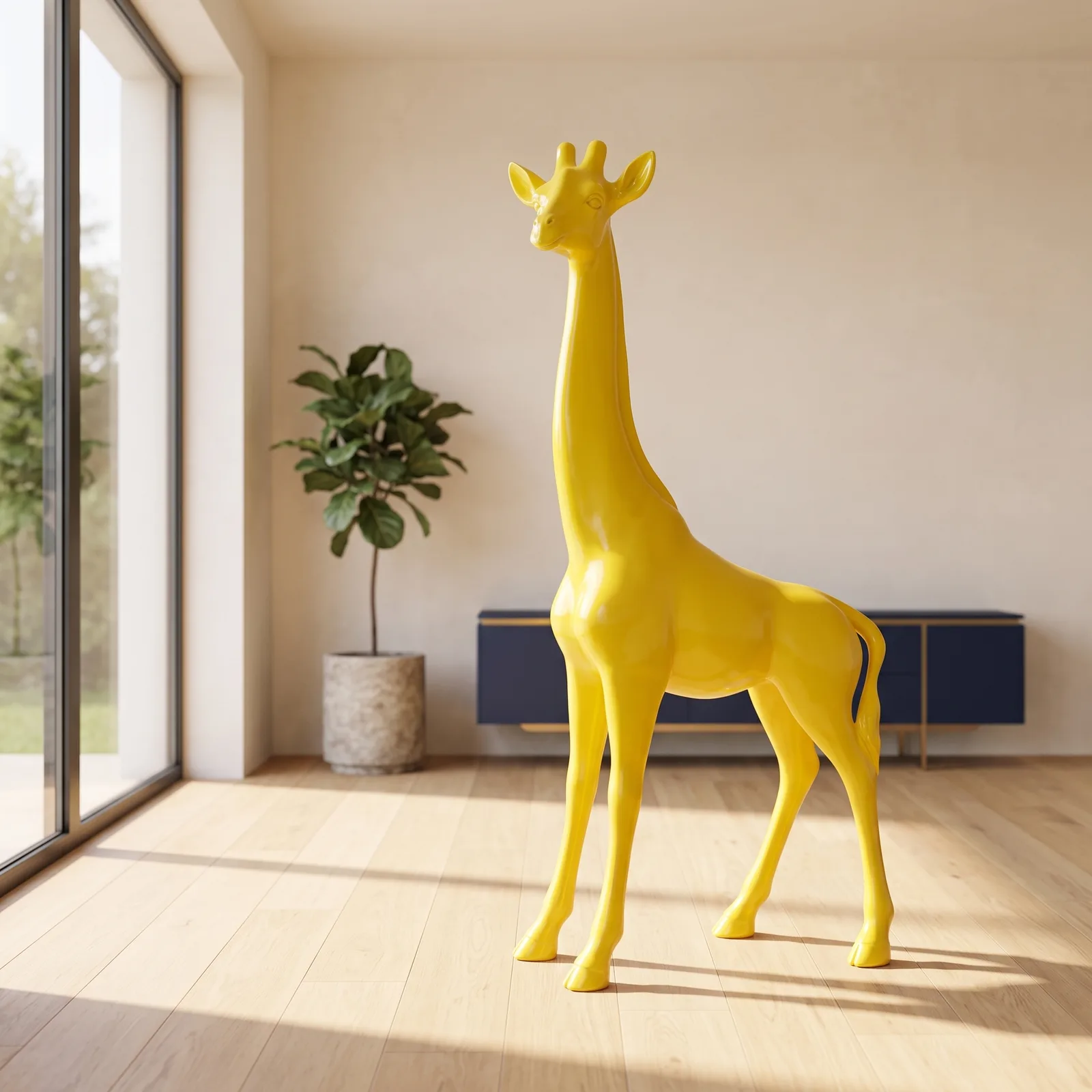 Giraf Beeld Groot Staand 180cm Geel - Decoratie — sfeerbeeld in interieur