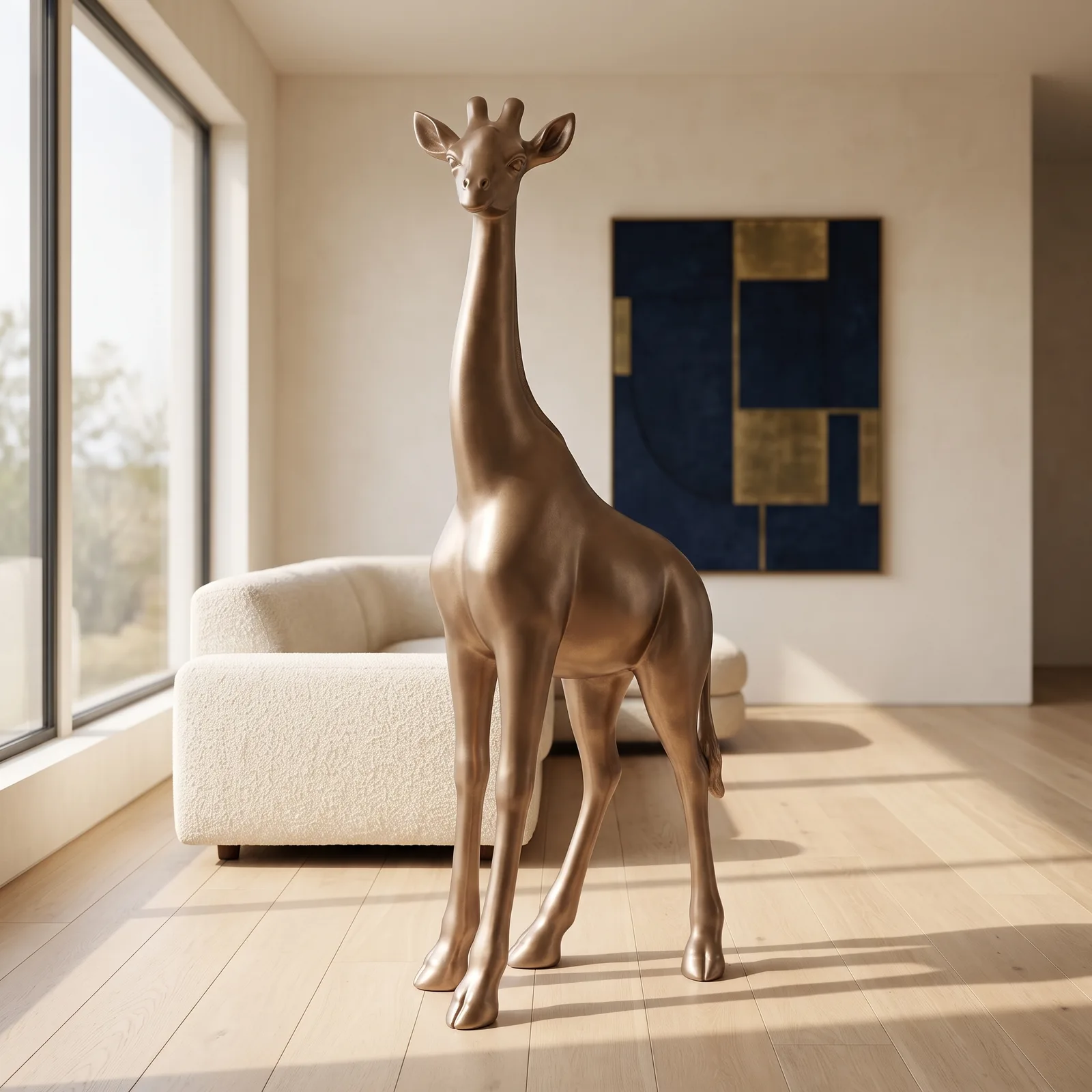 Giraf Beeld Groot Staand 180cm Goud - Decoratie — sfeerbeeld in interieur
