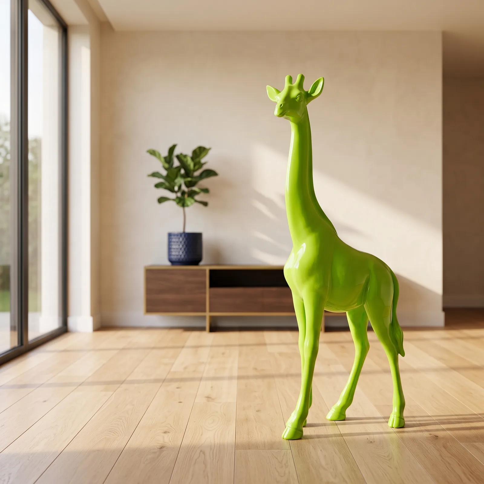 Giraf Beeld Groot Staand 180cm Groen - Decoratie — sfeerbeeld in interieur