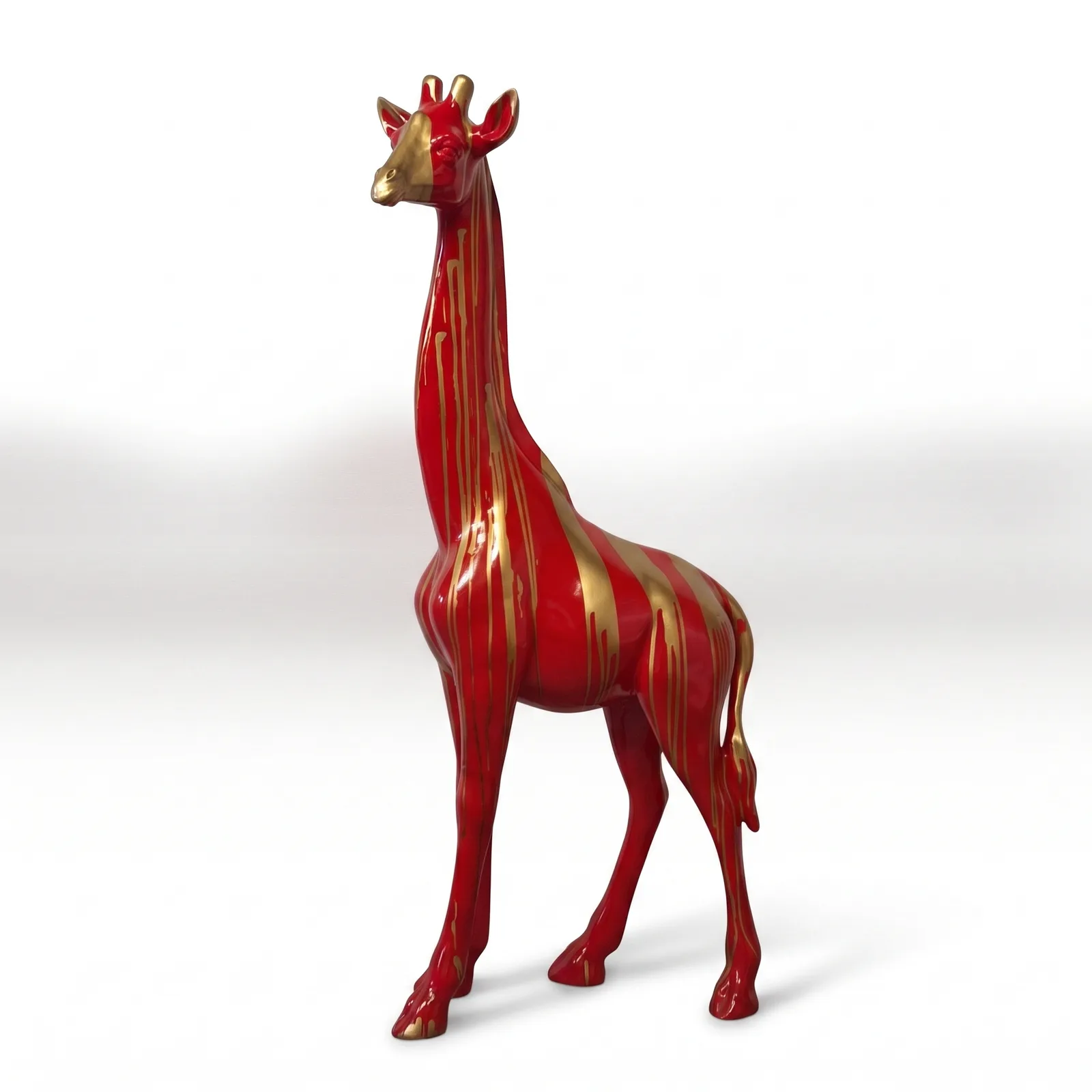 Giraf Beeld Groot Staand 180cm Rood Goud Dripart - Decoratie