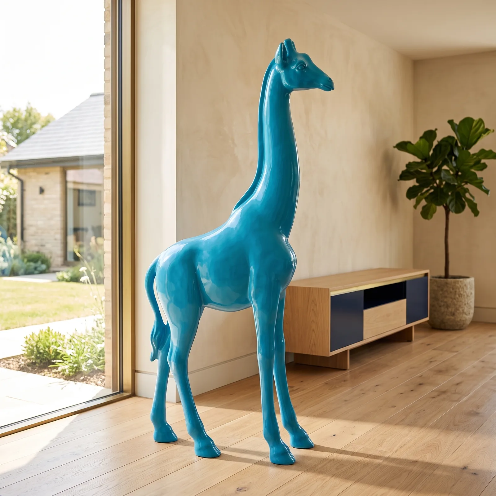 Giraf Beeld Groot Staand 180cm Licht Blauw - Decoratie — sfeerbeeld in interieur