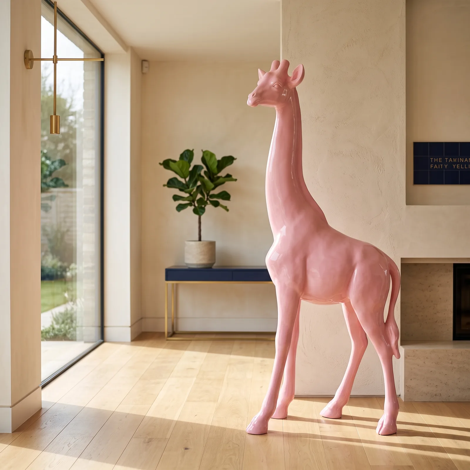Giraf Beeld Groot Staand 180cm Roze - Decoratie — sfeerbeeld in interieur