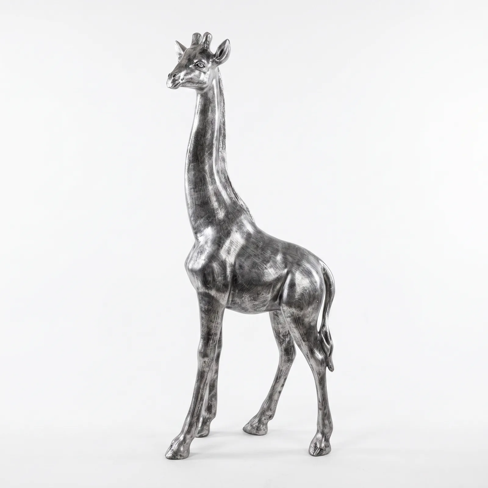 Giraf Beeld Groot Staand 180cm Zilver Brushed - Decoratie