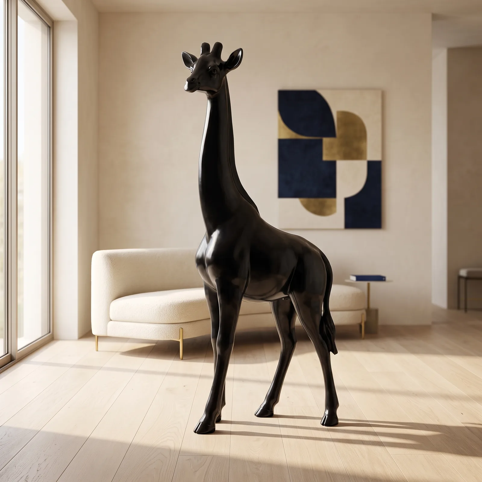 Giraf Beeld Groot Staand 180cm Zwart - Decoratie — sfeerbeeld in interieur
