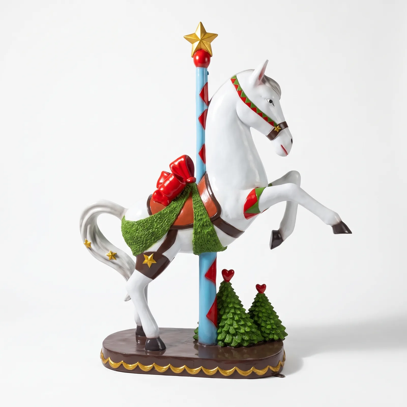Kermispaard beeld van 82 cm in blauw en groen met gouden ster, kerst carrousel decoratie