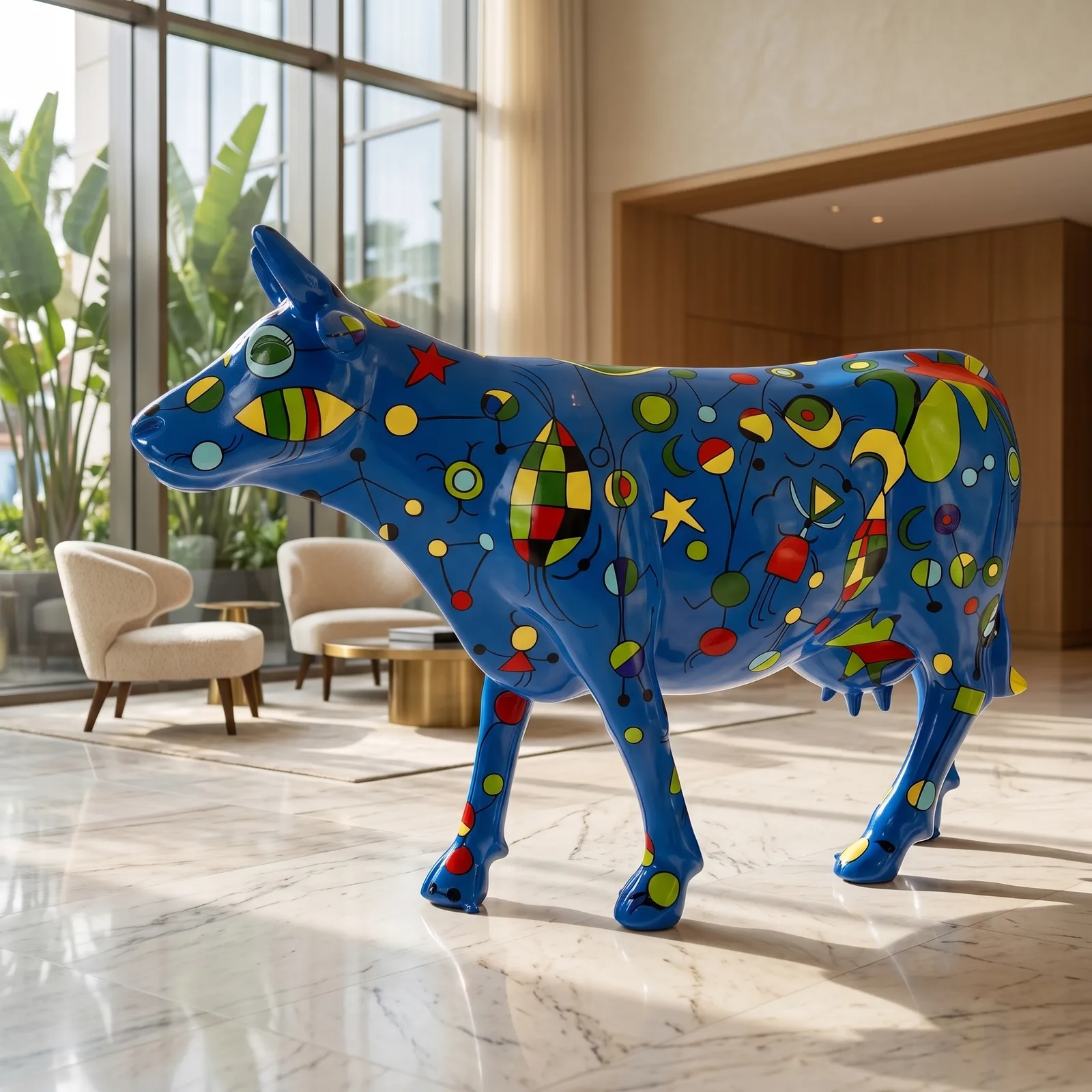 Koe Beeld Groot Sterrenhemel – Staand 147cm — sfeerbeeld in interieur