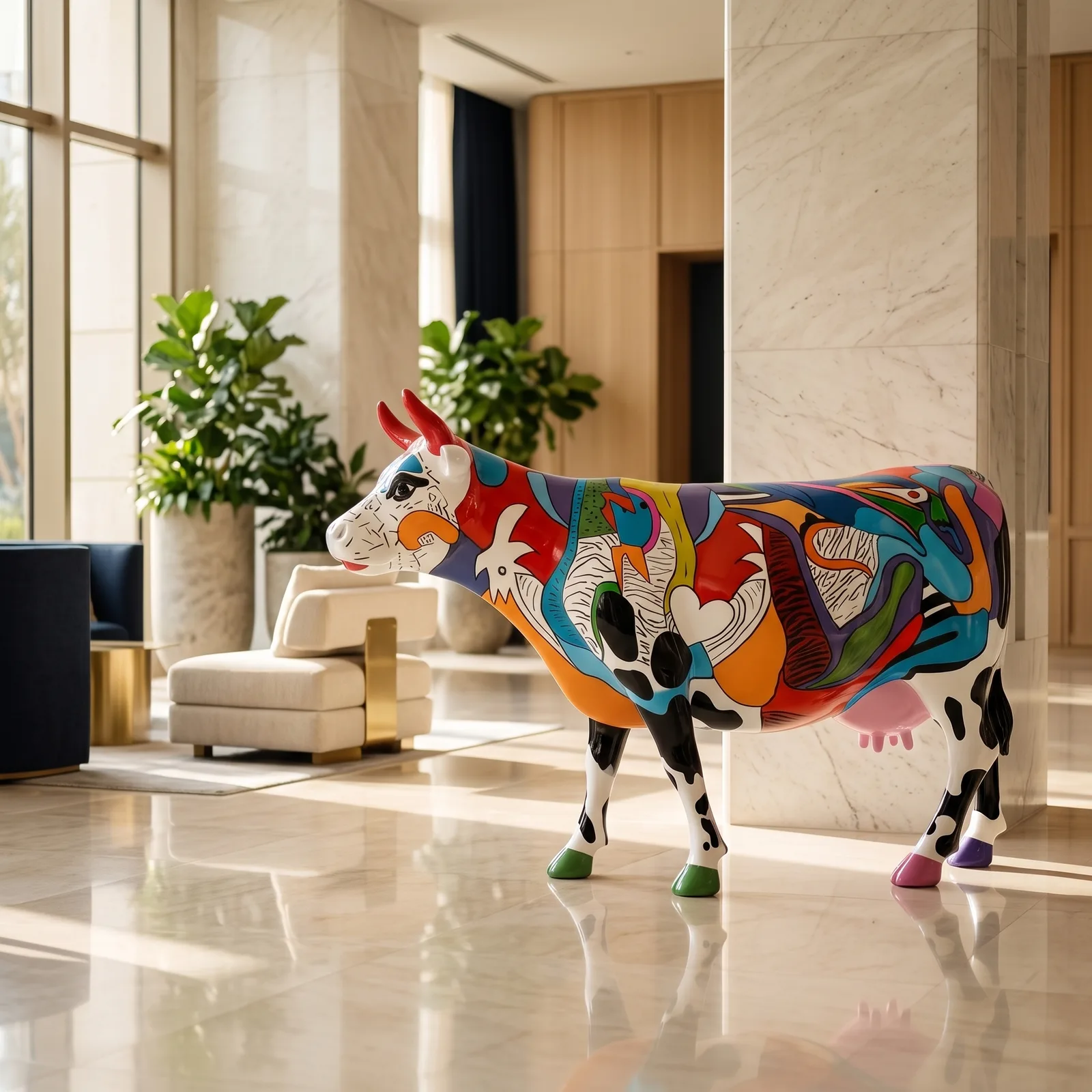 Koe Beeld Groot Modern Abstract – Staand 153cm — sfeerbeeld in interieur