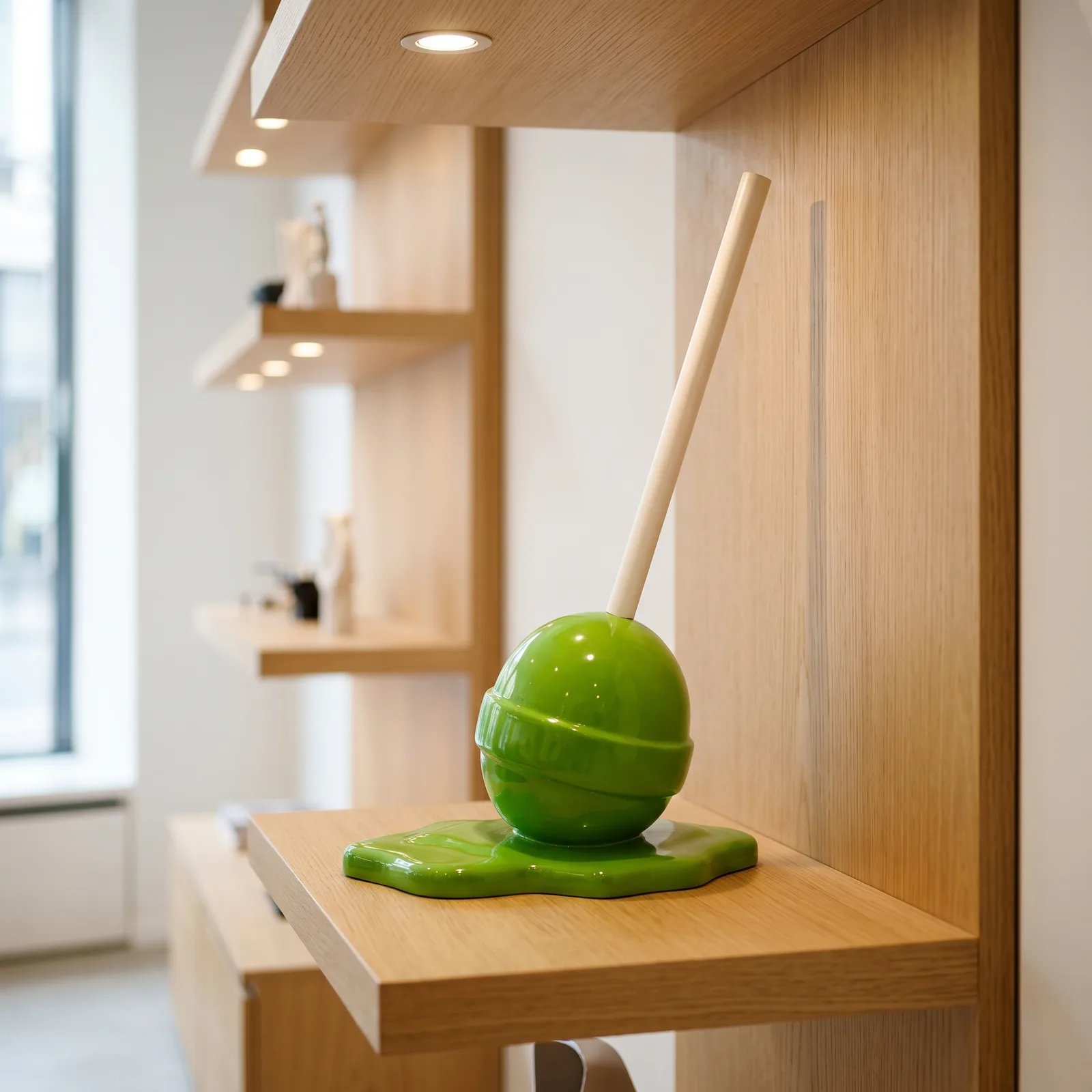 Lolly Beeld 95cm – Groen met Witte Steel — sfeerbeeld in interieur