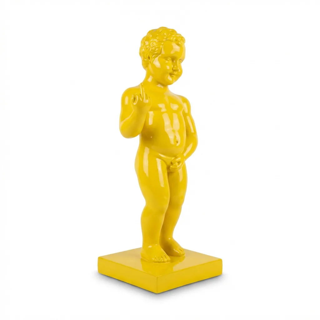 Manneken Pis Beeld Fuck You Kleur Geel 45cm - Petit Julien Statue - Decoratie — detailfoto 2