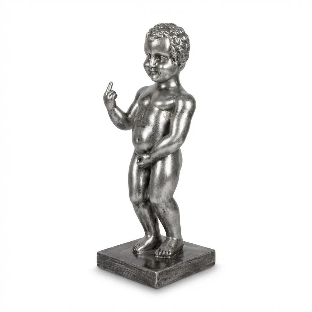 Manneken Pis Beeld Fuck You Kleur Zilver Drip 45cm - Petit Julien Statue - Decoratie
