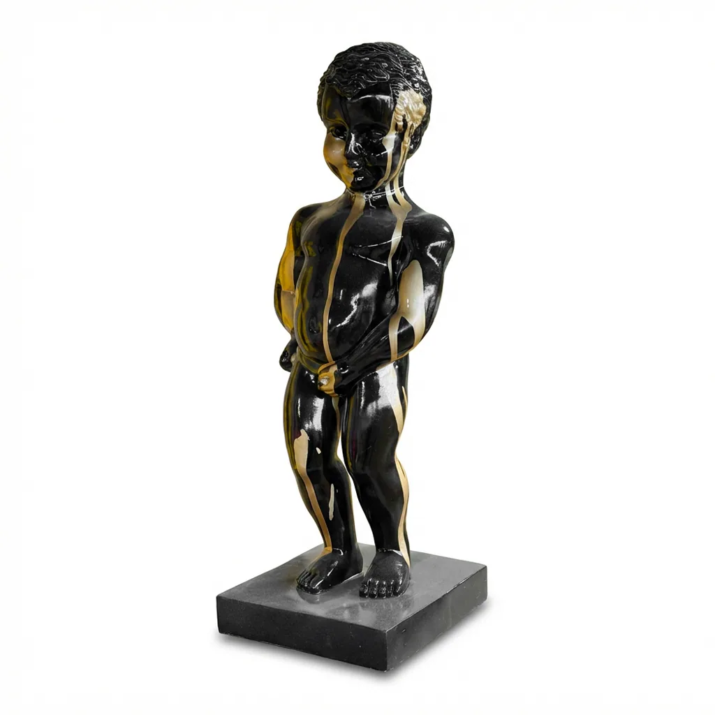 Manneken Pis Beeld Zwart Goud Drip 45cm - Petit Julien Statue - Decoratie