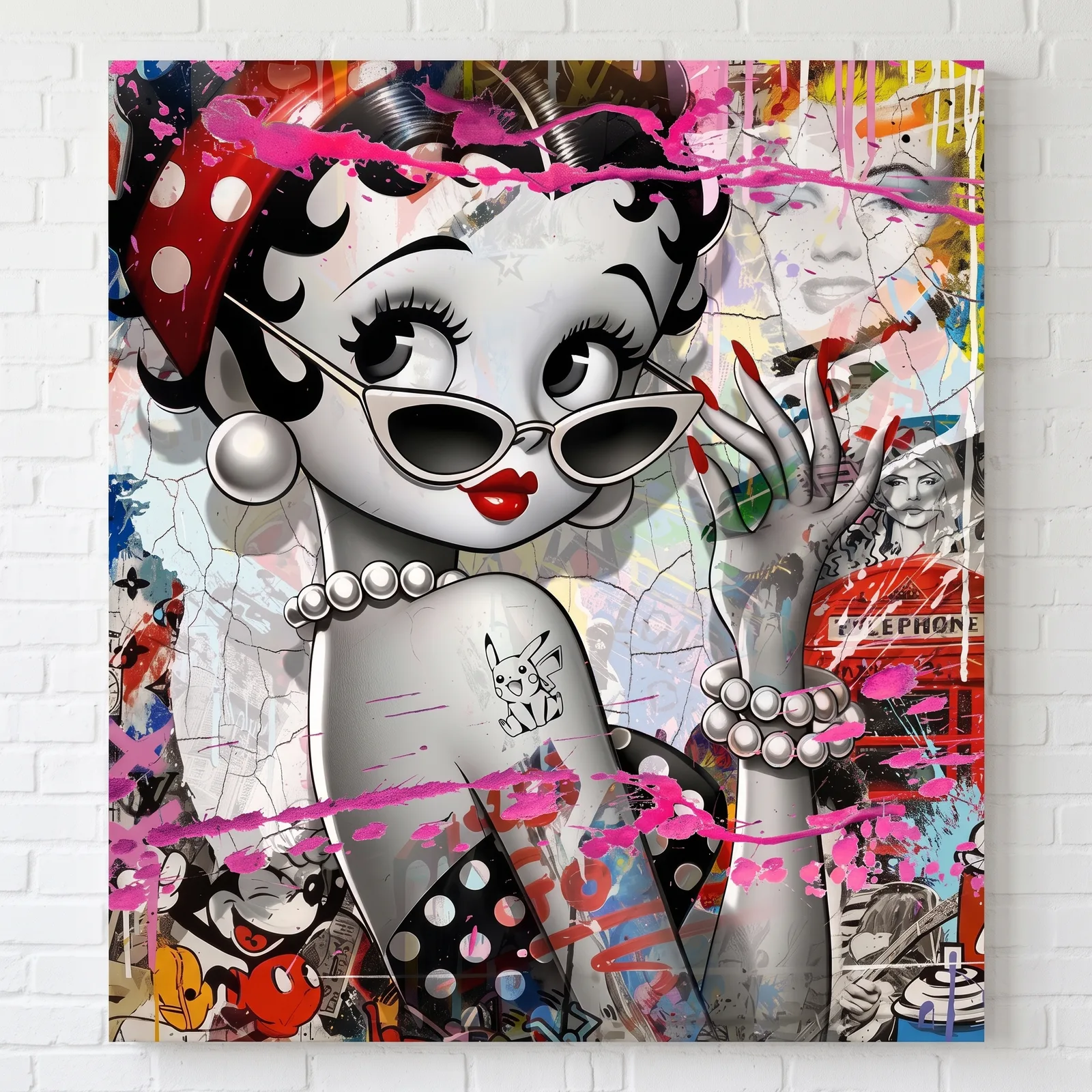 Micha Baker - Crazy Betty B - Schilderij 100x100cm Epoxy Pop Art — sfeerbeeld in interieur