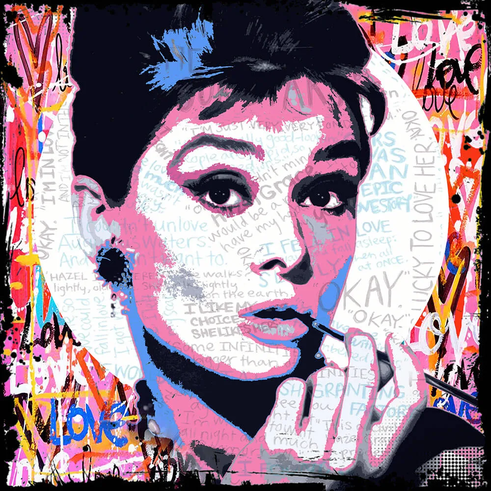 Micha Baker - Mrs Hepburn - Schilderij 50x50cm Epoxy Kunst