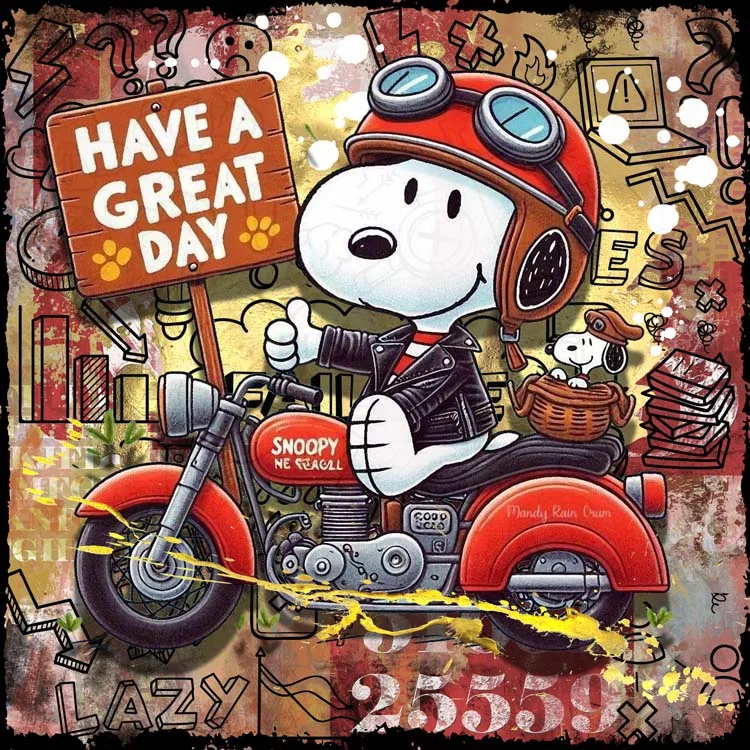 Micha Baker - On The Motorbike - Schilderij 50x50cm Epoxy Kunst