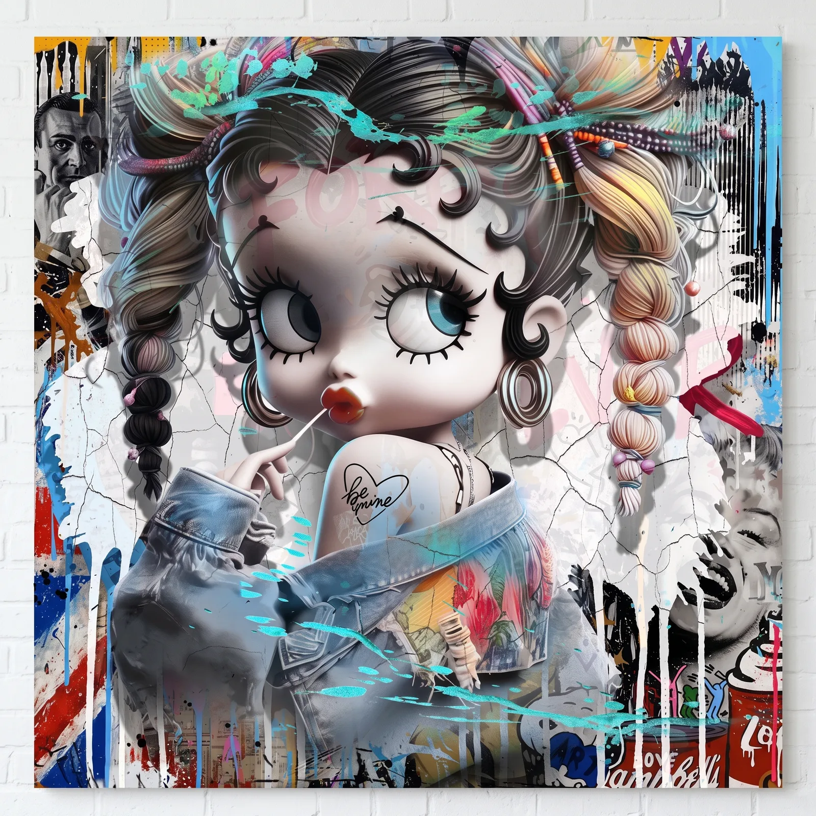Micha Baker - Pop Art Betty B - Schilderij 100x100cm Epoxy Kunst — sfeerbeeld in interieur