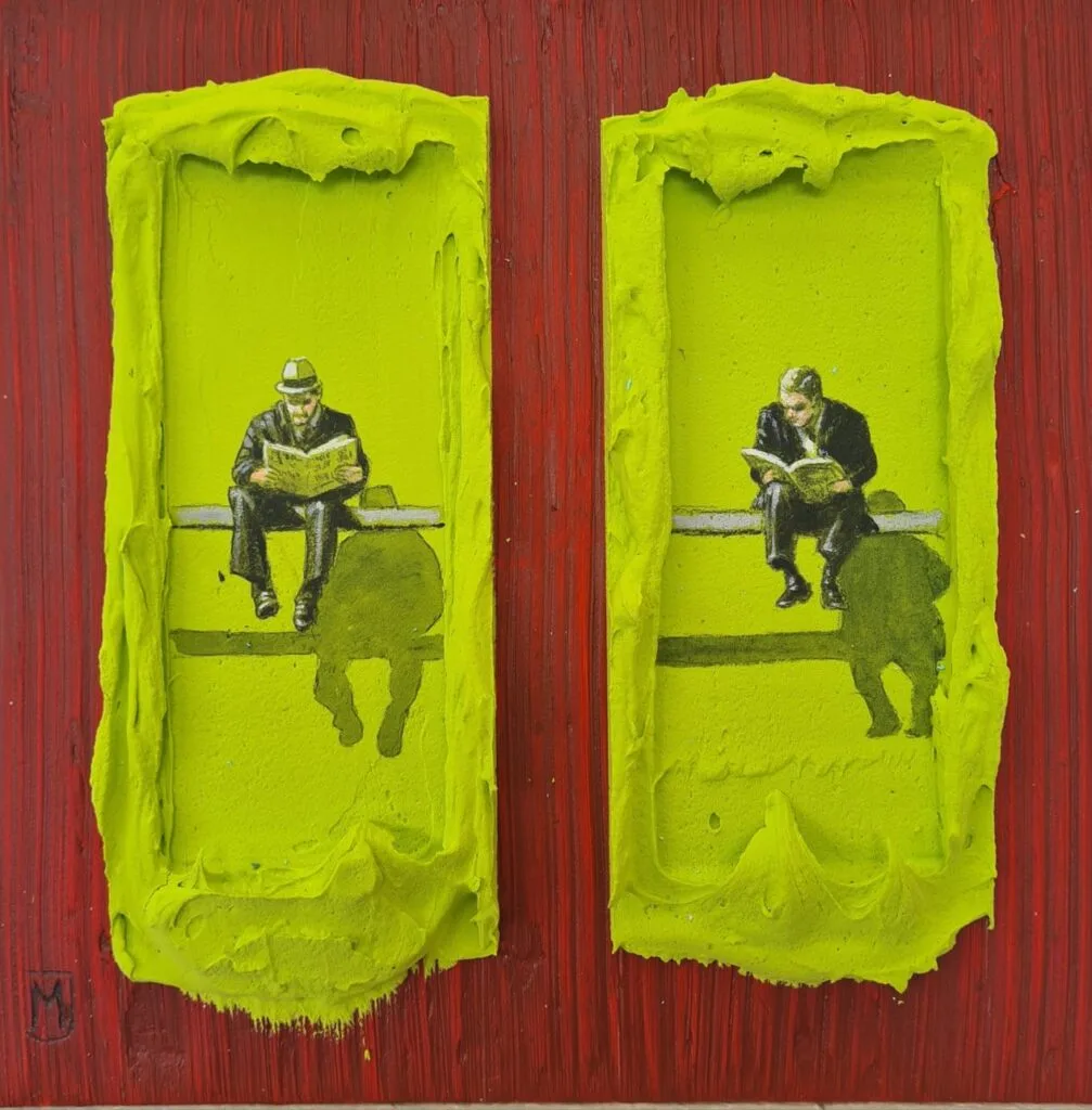 MXJ - Headlines in the Wind - Schilderij 25x25cm Origineel Werk