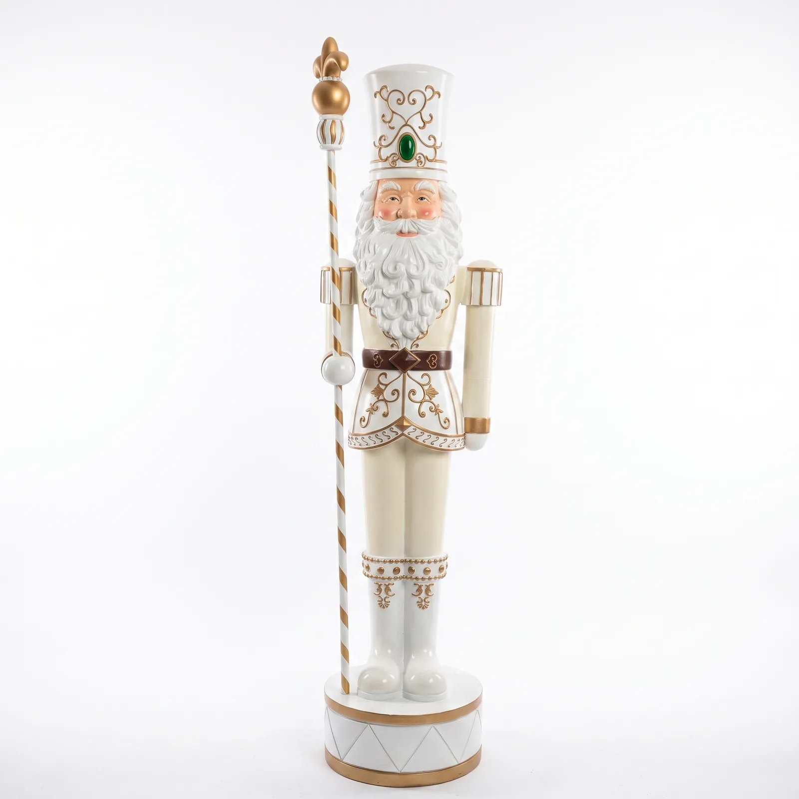 Notenkraker Beeld 160cm – Wit Goud Met Staf Kerstdecoratie