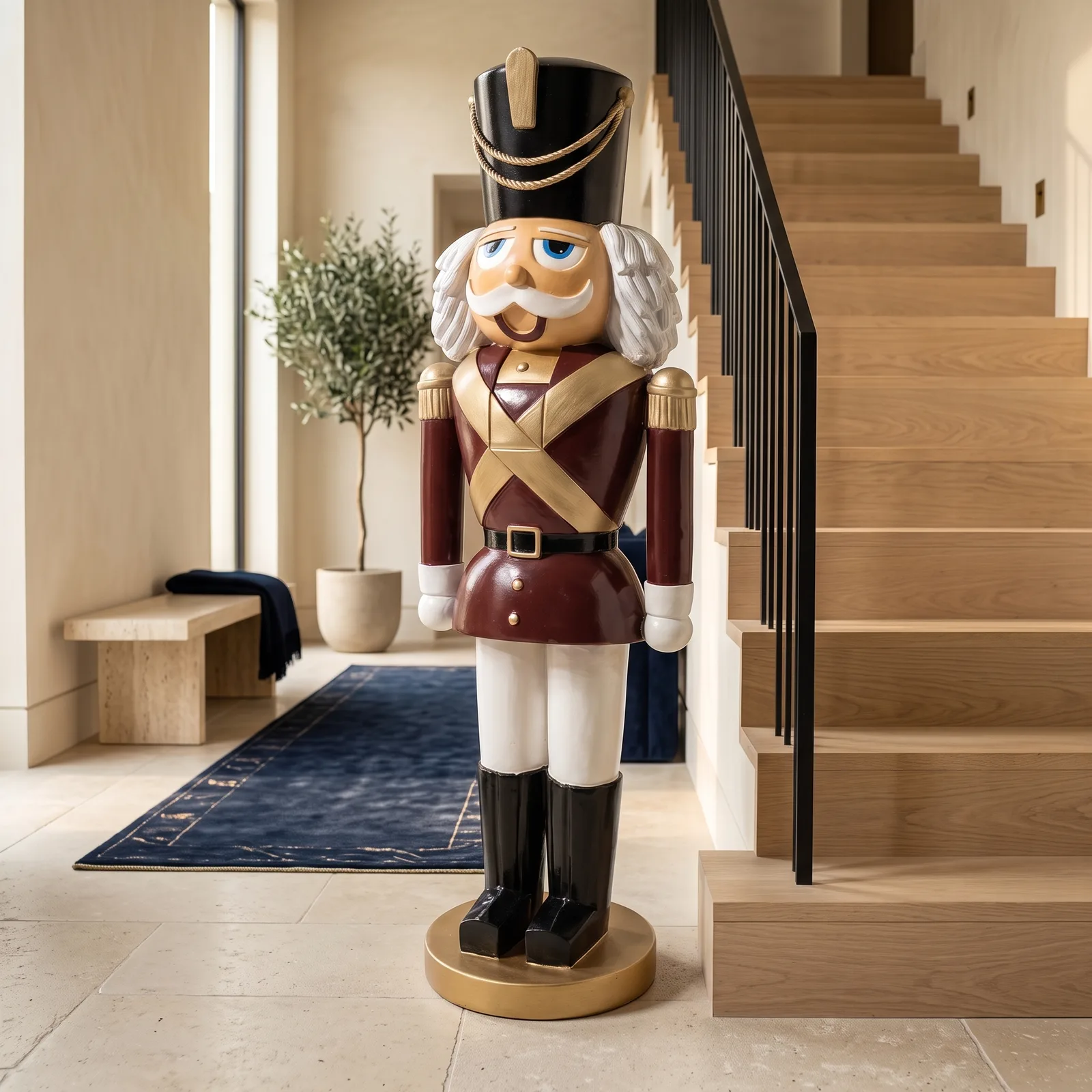 Levensgrote notenkraker 180 cm in bruin en goud, sfeerbeeld als kerstdecoratie