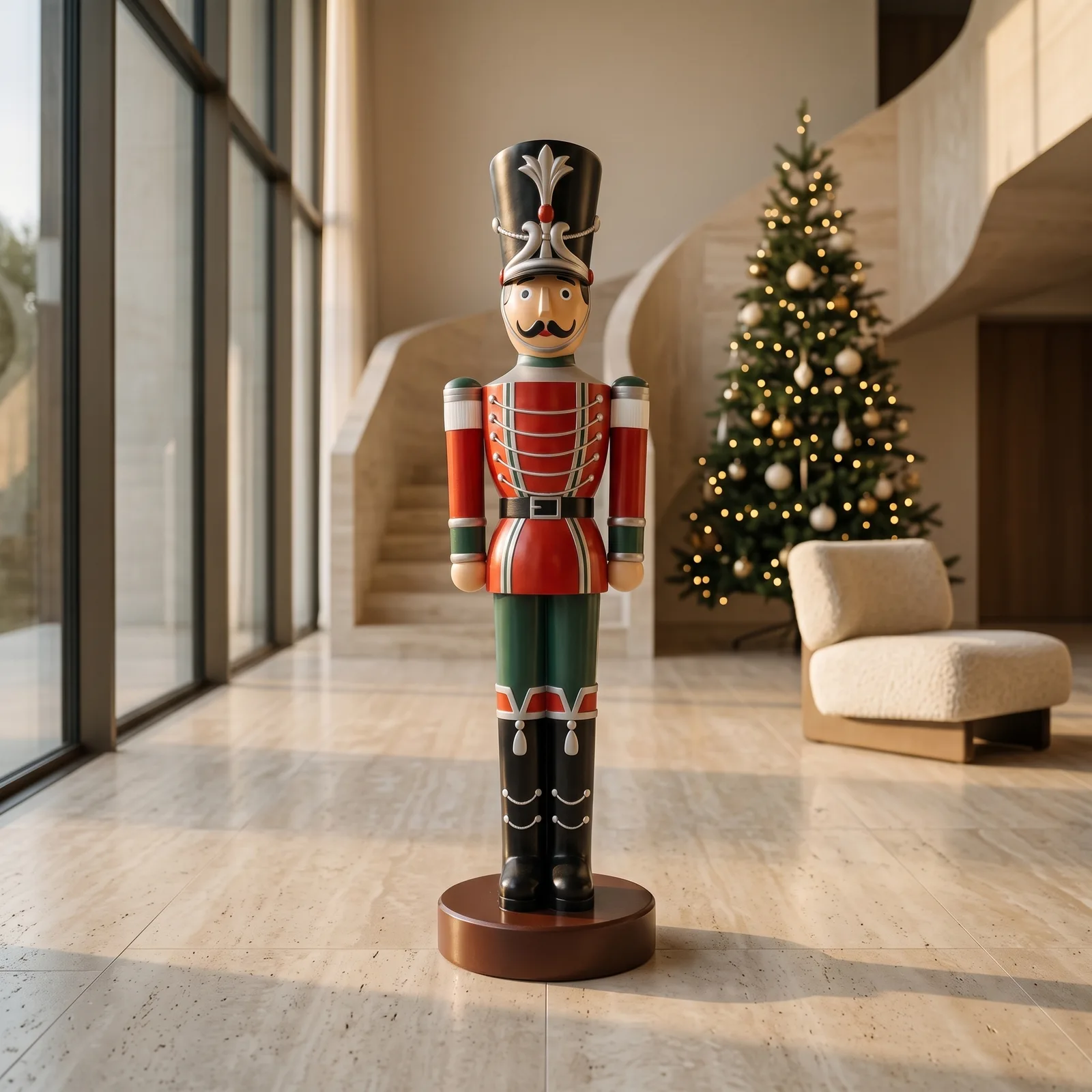 Notenkraker XL 200 cm in rood en groen, sfeerbeeld als kerstdecoratie voor de feestdagen