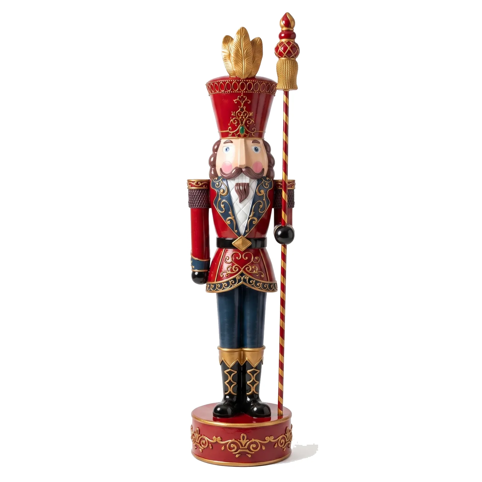 Notenkraker Beeld 90cm – Staand Rood Goud Met Staf Kerstdecoratie