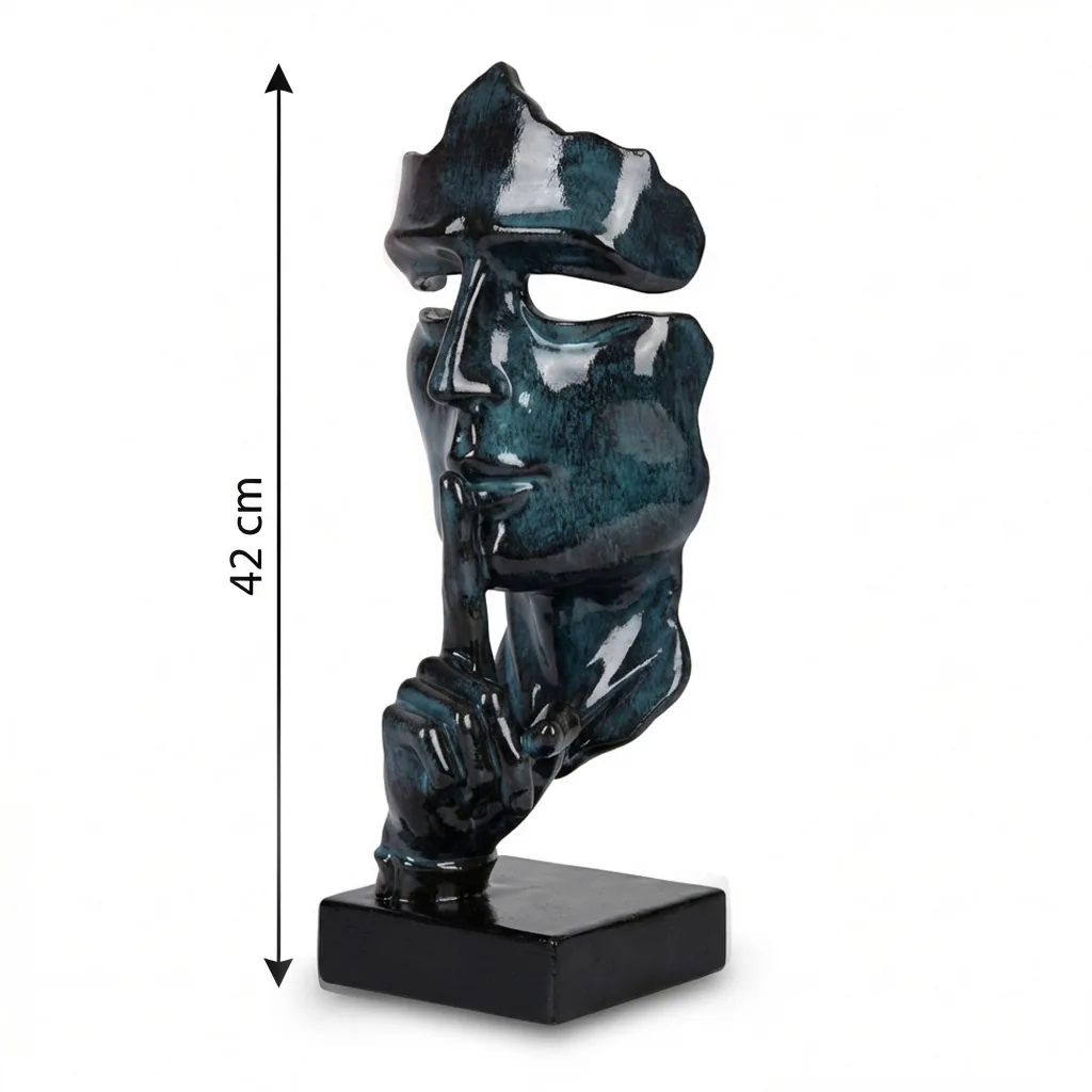 Stilte Gezicht Sculptuur Blauw Groen Drip 42cm - Modern Art Beeld Decoratie Woonkamer — detailfoto 2
