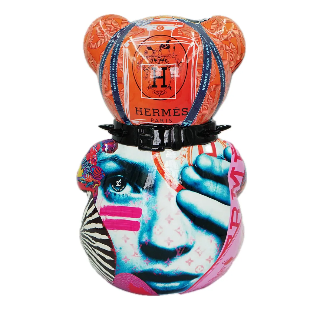 Teddybeer 45cm Zittend Hommage to Hermès Luxe Beeld — detailfoto 2