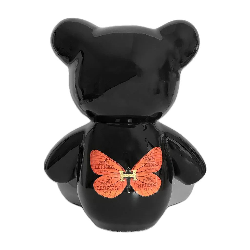Teddybeer Beeld 34cm – Homage to Hermès Skull | Pop Art Decoratie voor Interieur — detailfoto 2