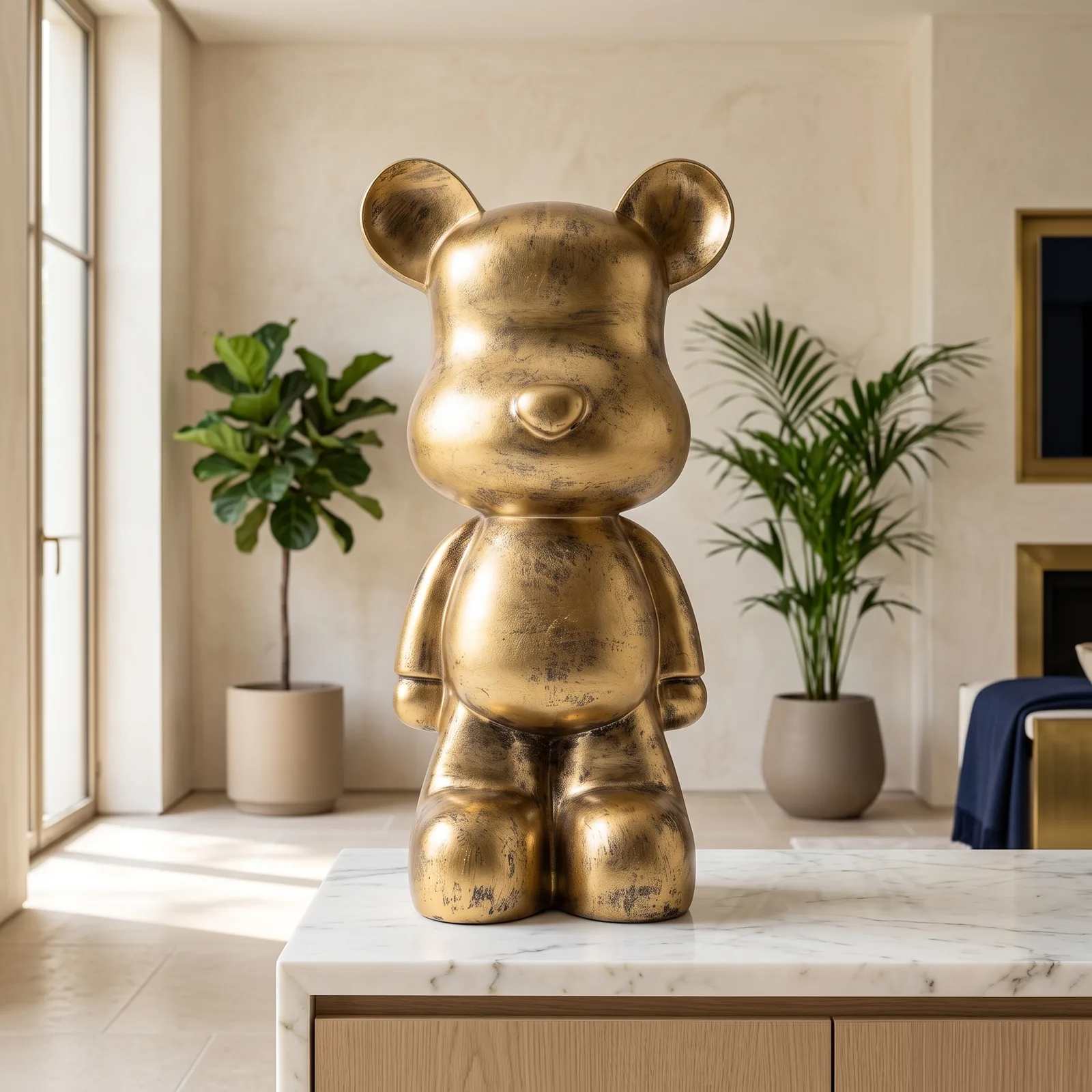 Teddybeer Beeld 48cm Staand Brons – Luxe Decoratie — sfeerbeeld in interieur